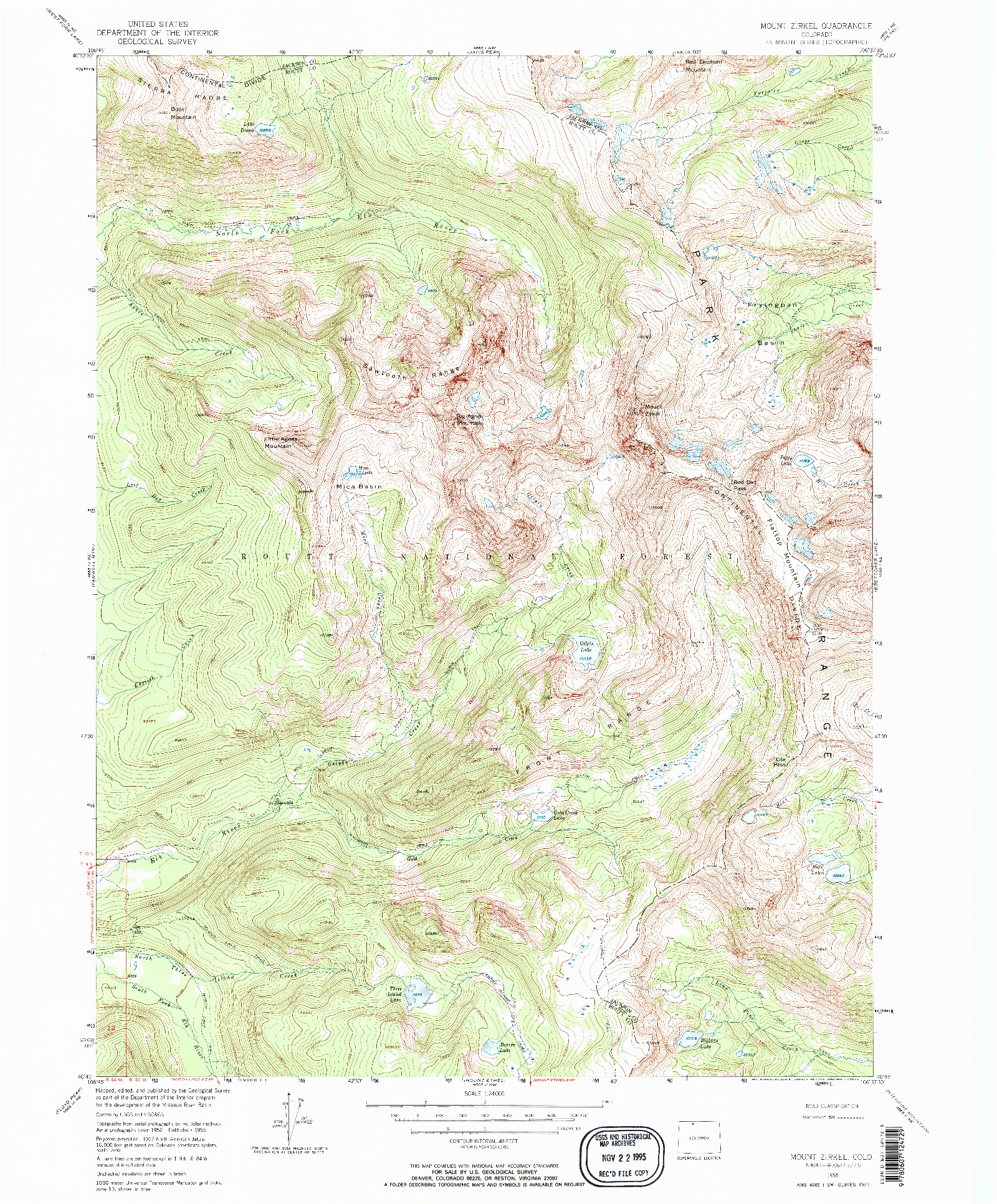 USGS 1:24000-SCALE QUADRANGLE FOR MOUNT ZIRKEL, CO 1955