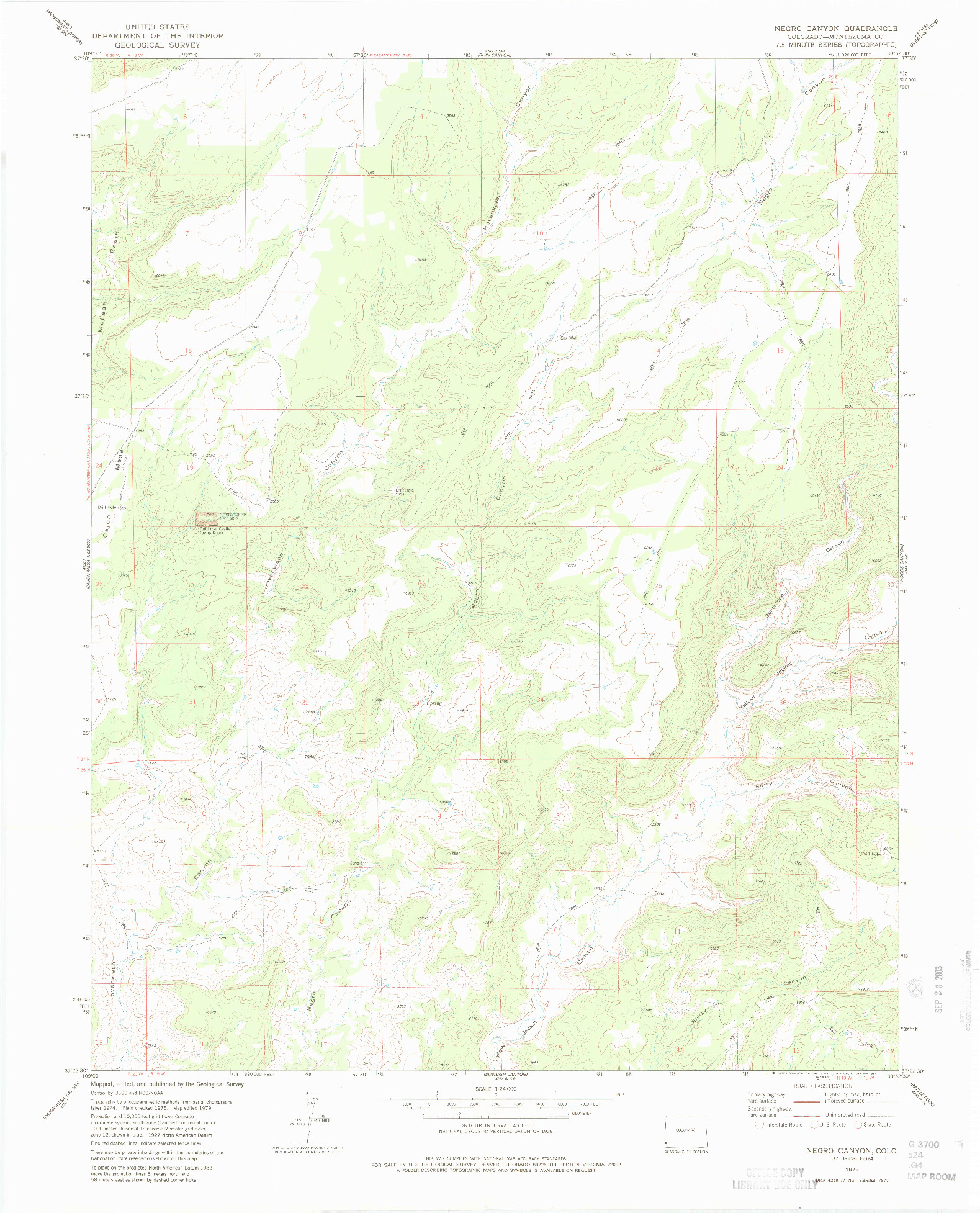USGS 1:24000-SCALE QUADRANGLE FOR NEGRO CANYON, CO 1979