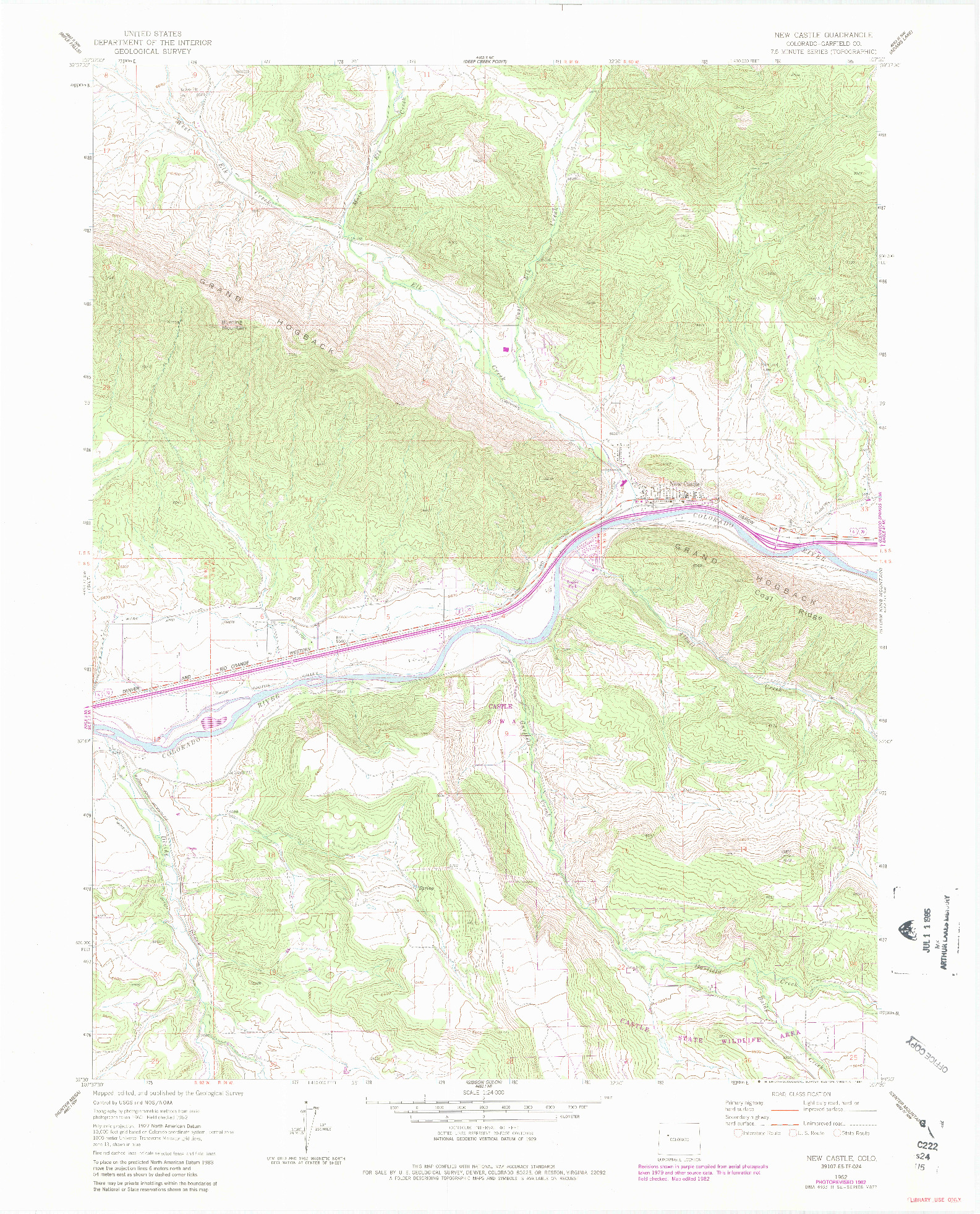 USGS 1:24000-SCALE QUADRANGLE FOR NEW CASTLE, CO 1962