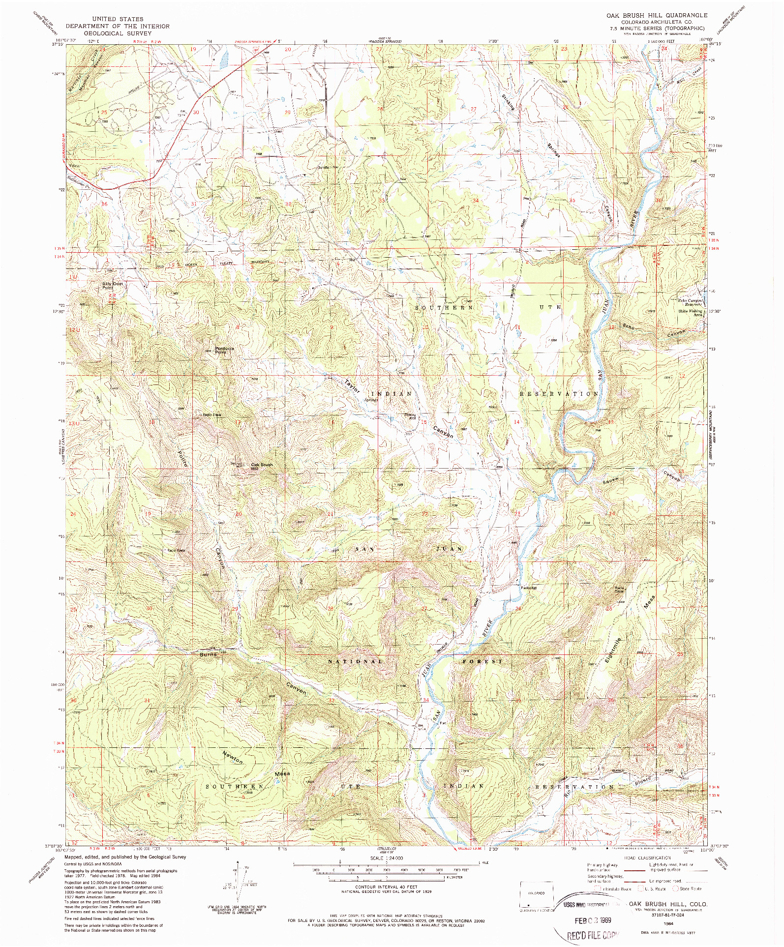 USGS 1:24000-SCALE QUADRANGLE FOR OAK BRUSH HILL, CO 1984
