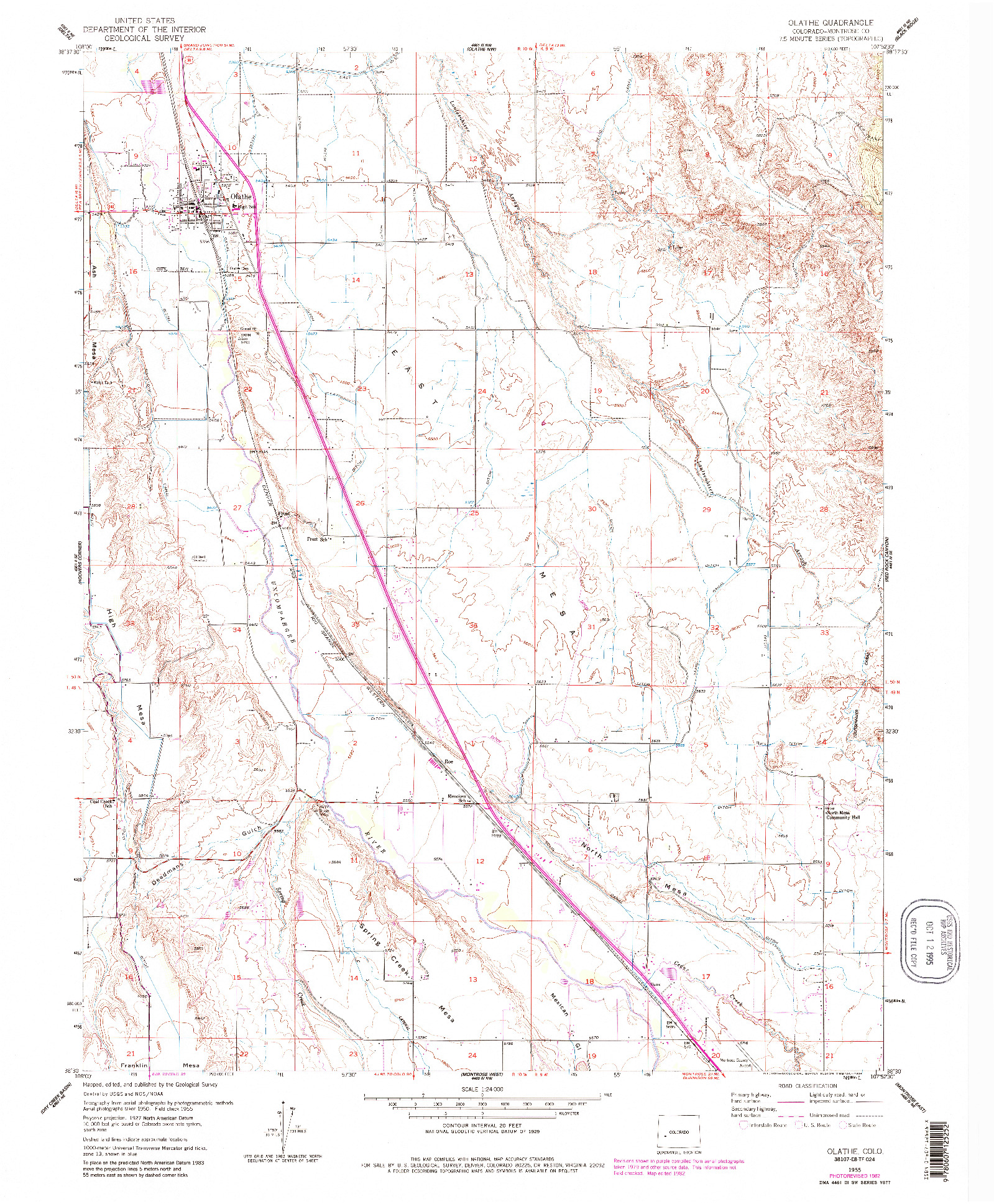 USGS 1:24000-SCALE QUADRANGLE FOR OLATHE, CO 1955