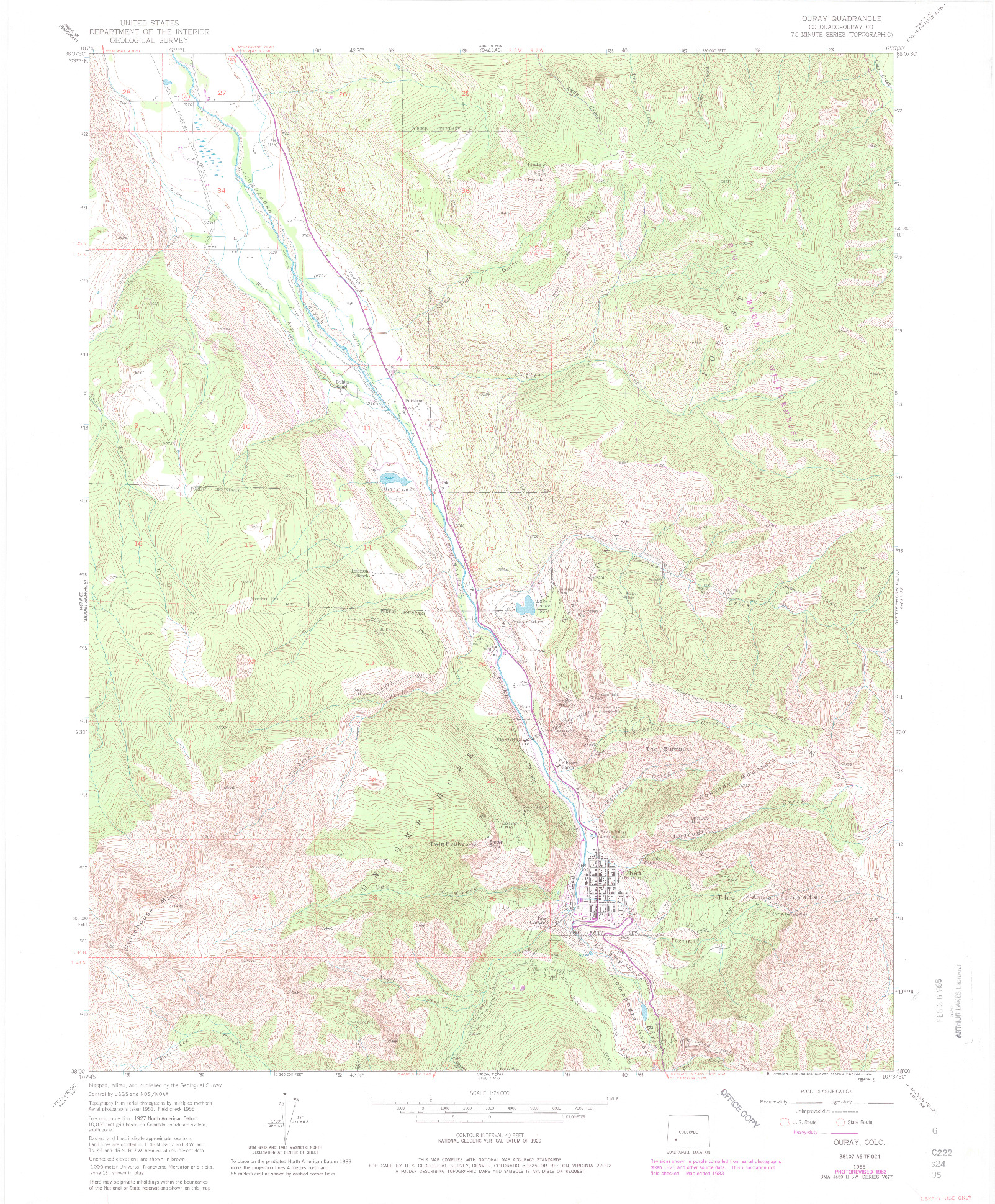 USGS 1:24000-SCALE QUADRANGLE FOR OURAY, CO 1955