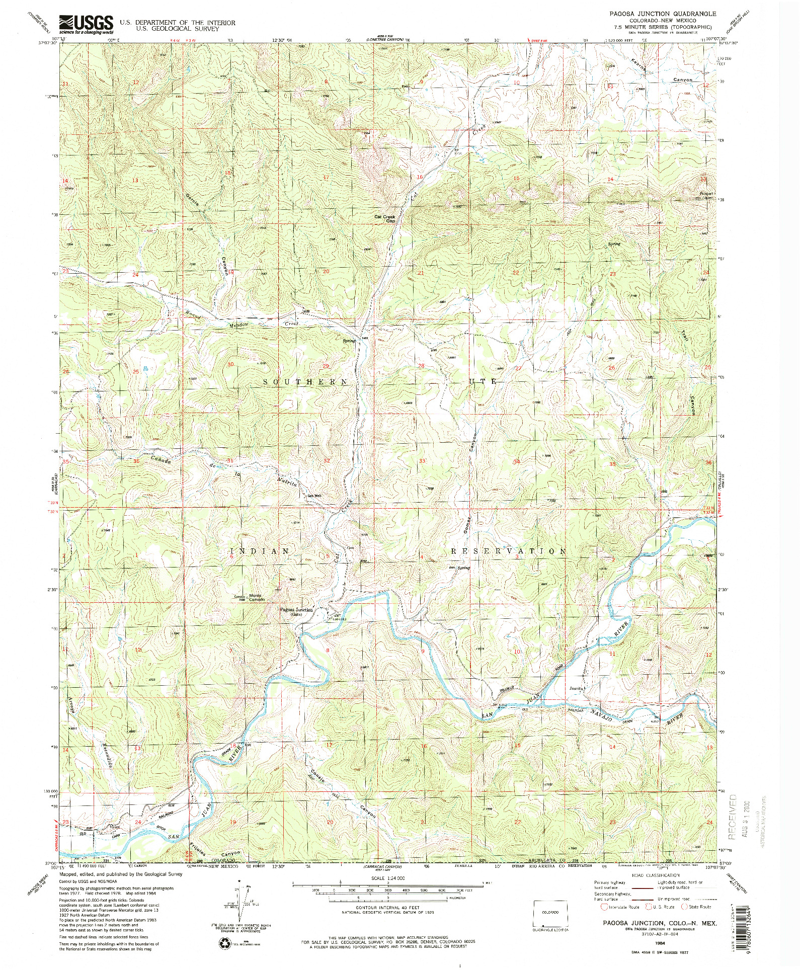 USGS 1:24000-SCALE QUADRANGLE FOR PAGOSA JUNCTION, CO 1984