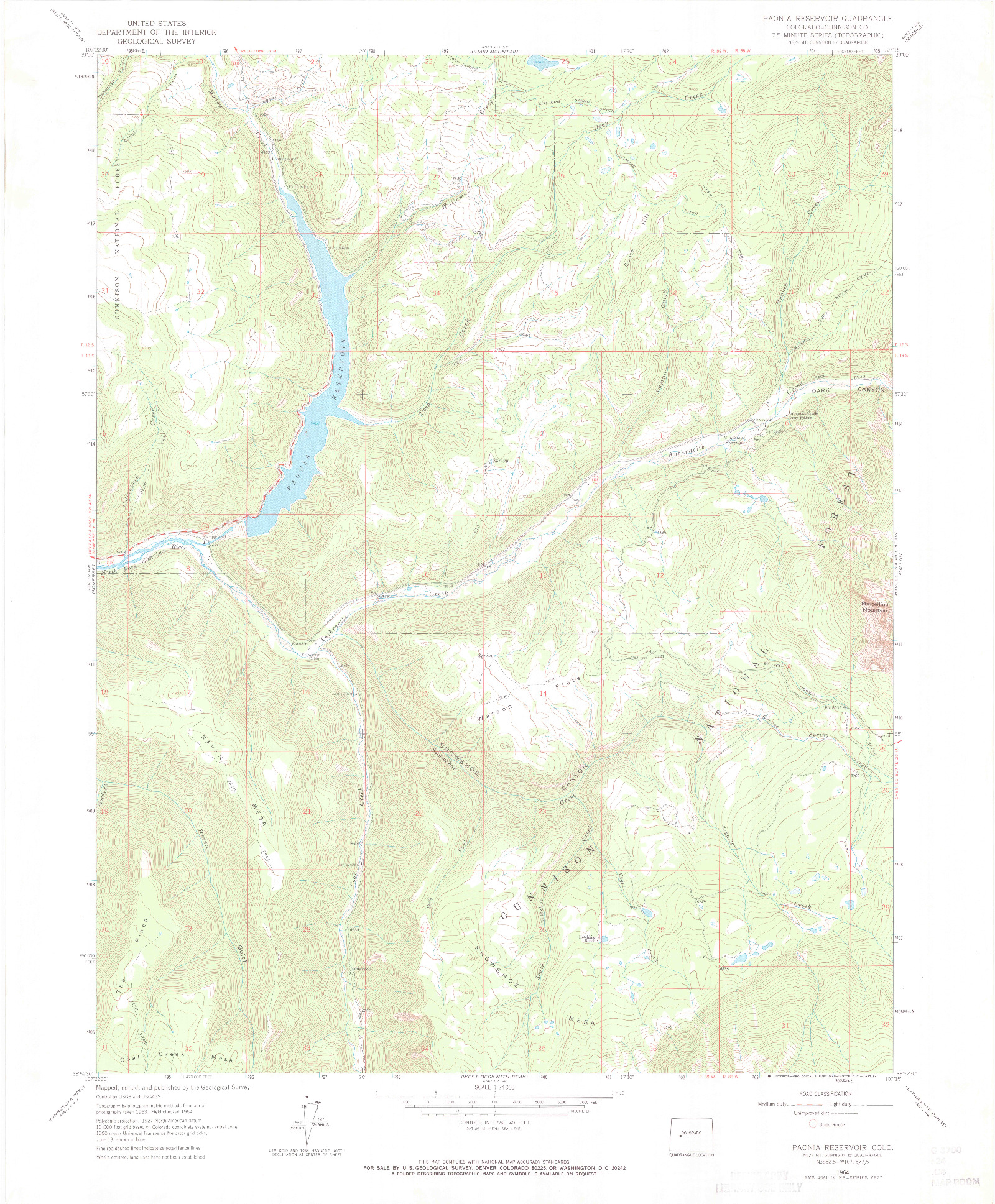 USGS 1:24000-SCALE QUADRANGLE FOR PAONIA RESERVOIR, CO 1964