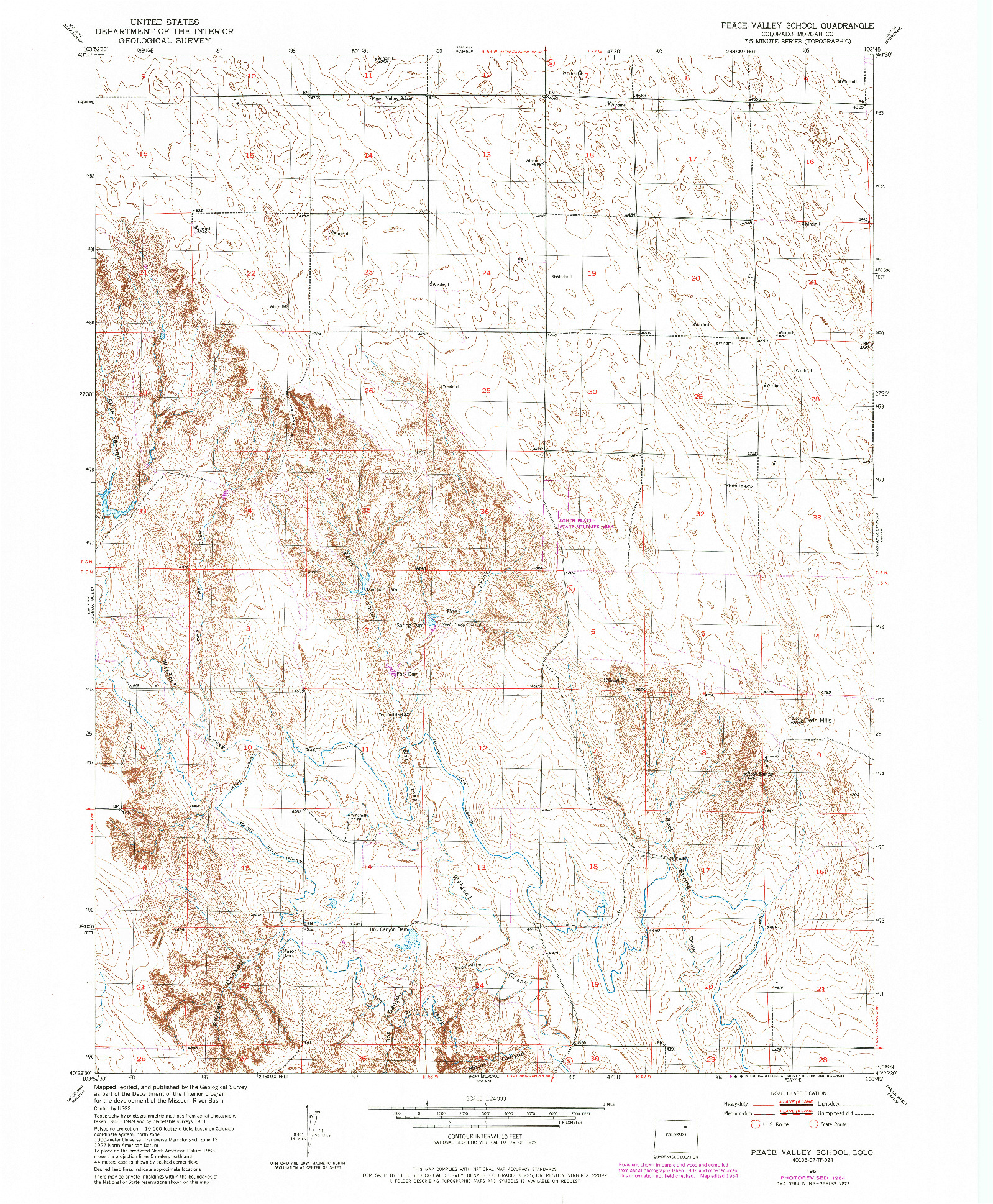 USGS 1:24000-SCALE QUADRANGLE FOR PEACE VALLEY SCHOOL, CO 1951