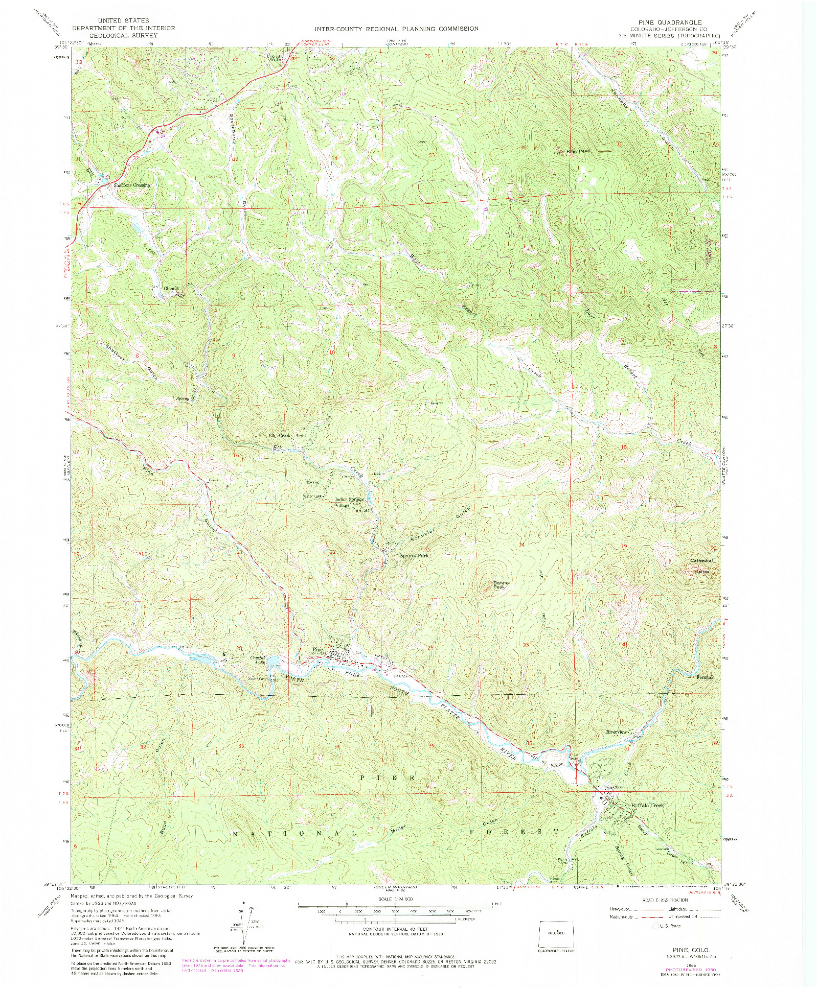 USGS 1:24000-SCALE QUADRANGLE FOR PINE, CO 1965