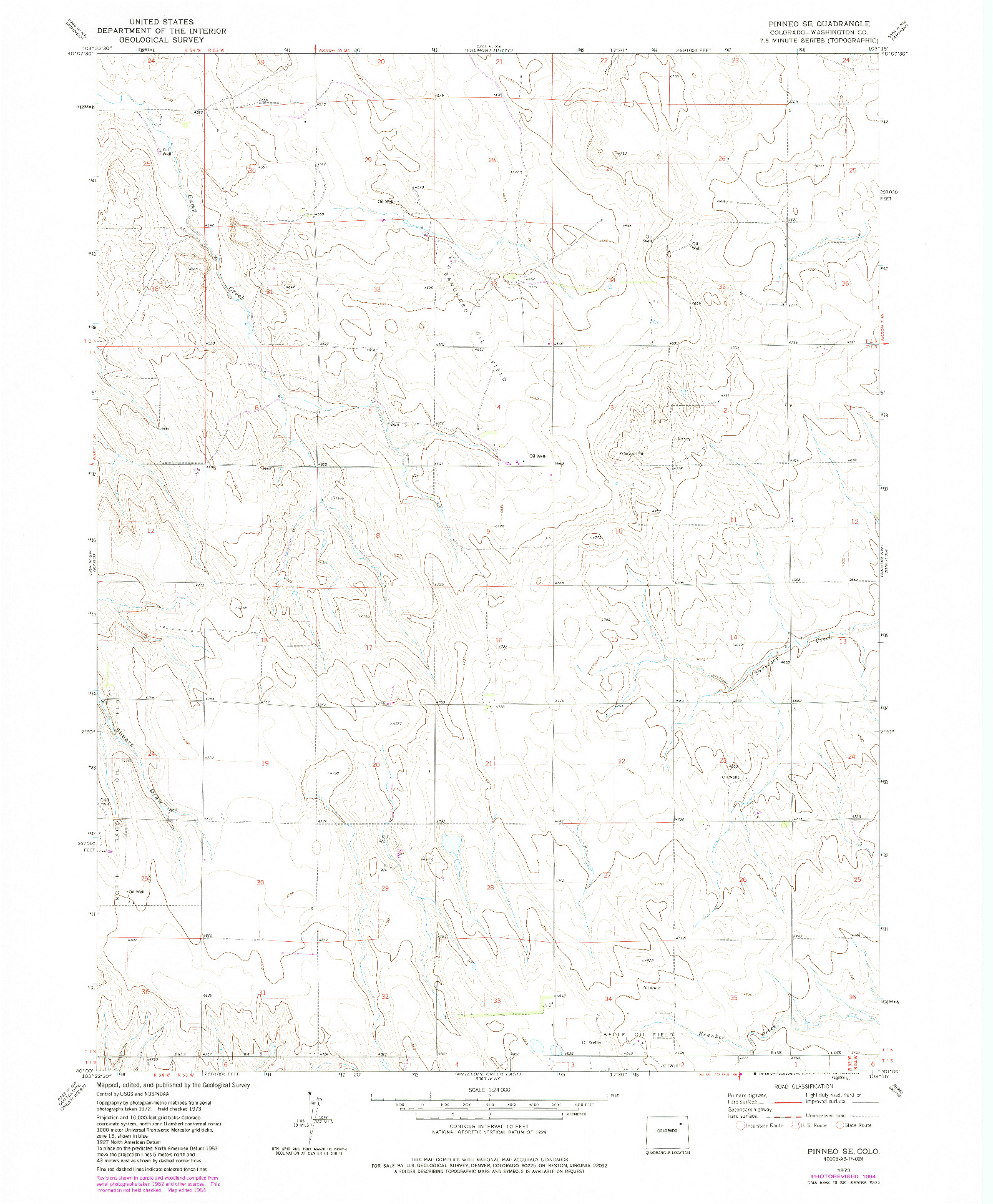 USGS 1:24000-SCALE QUADRANGLE FOR PINNEO SE, CO 1973