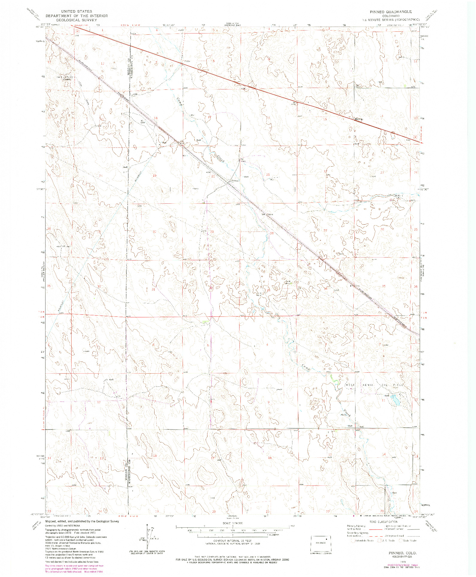 USGS 1:24000-SCALE QUADRANGLE FOR PINNEO, CO 1973