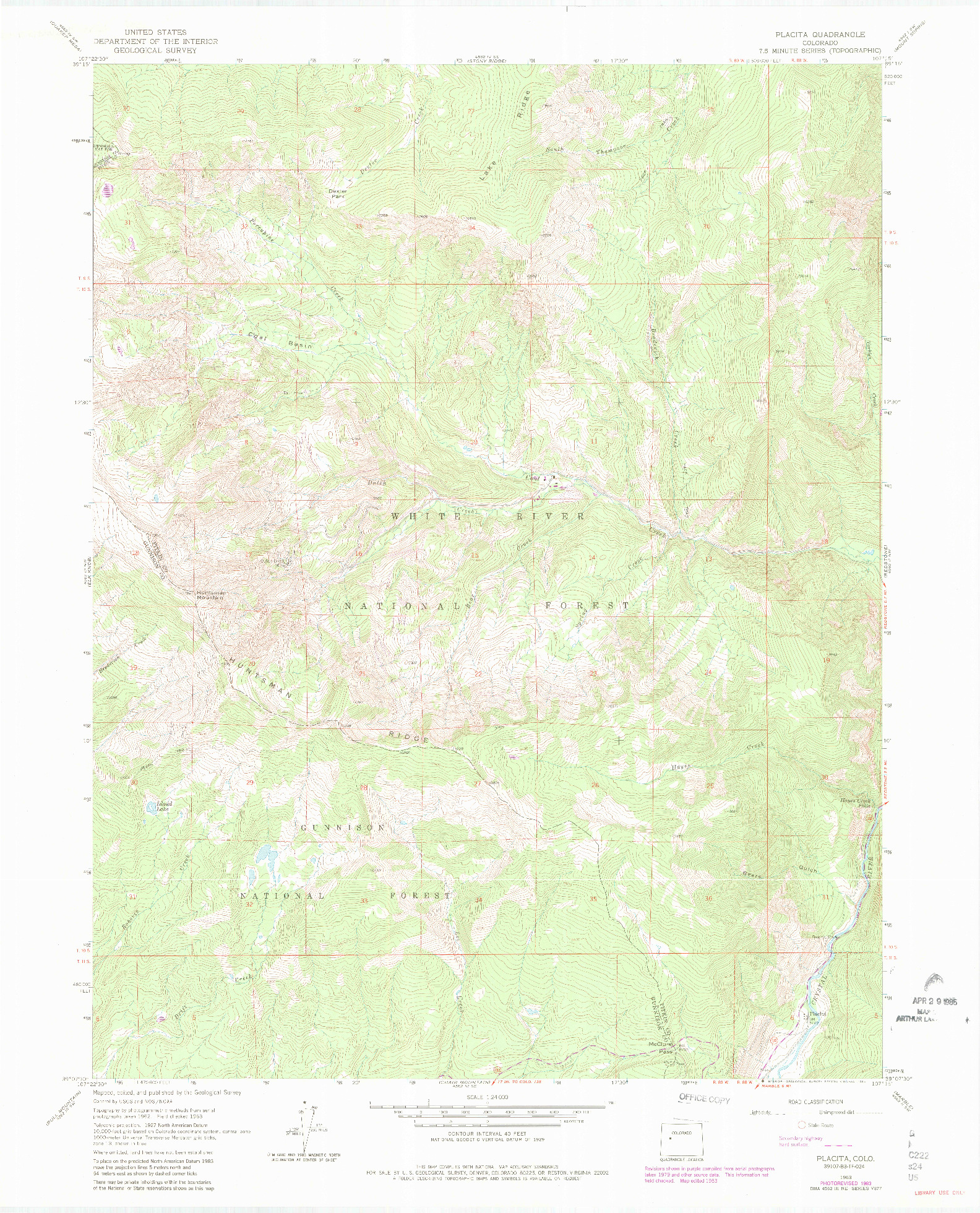 USGS 1:24000-SCALE QUADRANGLE FOR PLACITA, CO 1963