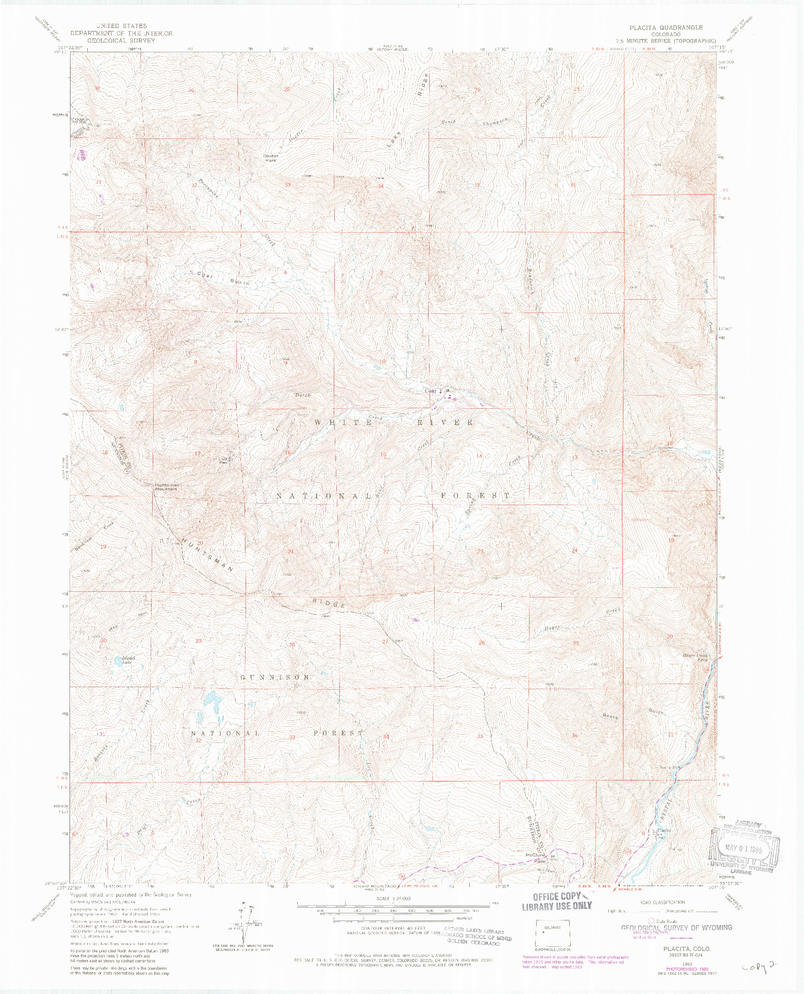 USGS 1:24000-SCALE QUADRANGLE FOR PLACITA, CO 1963