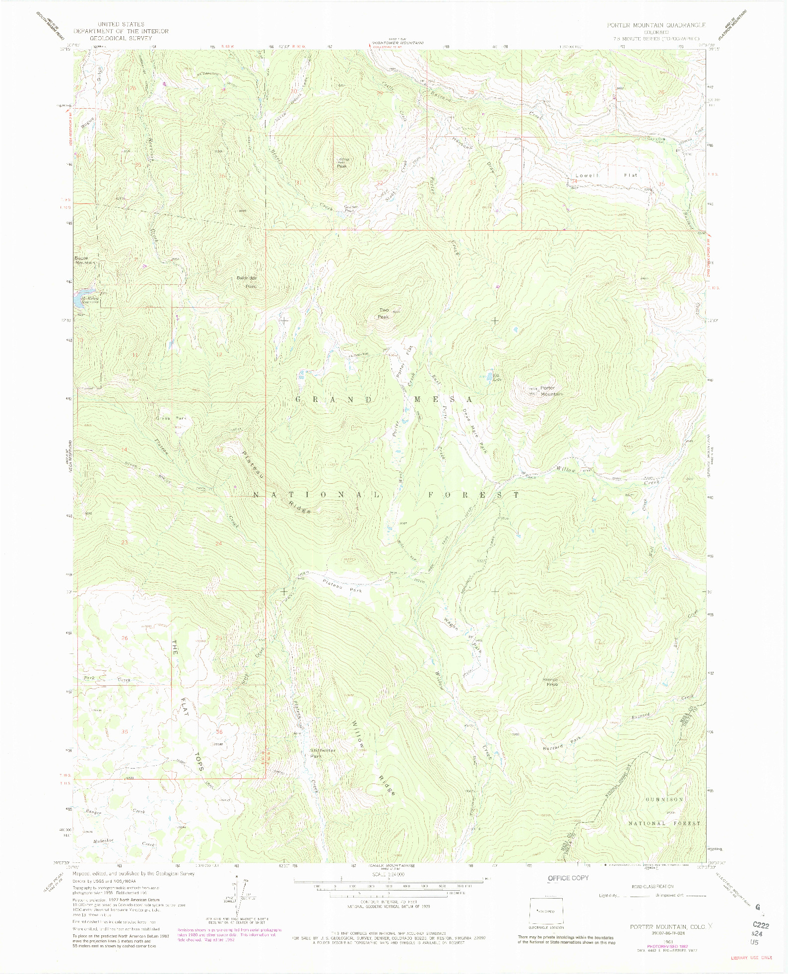 USGS 1:24000-SCALE QUADRANGLE FOR PORTER MOUNTAIN, CO 1961