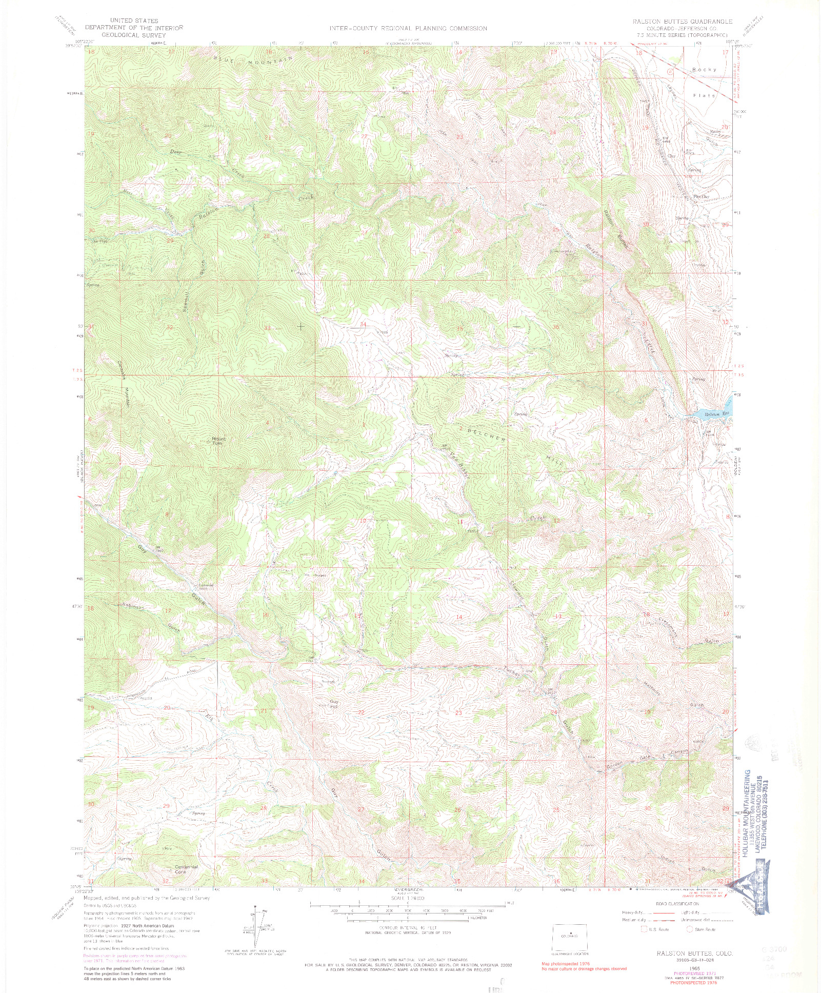 USGS 1:24000-SCALE QUADRANGLE FOR RALSTON BUTTES, CO 1965