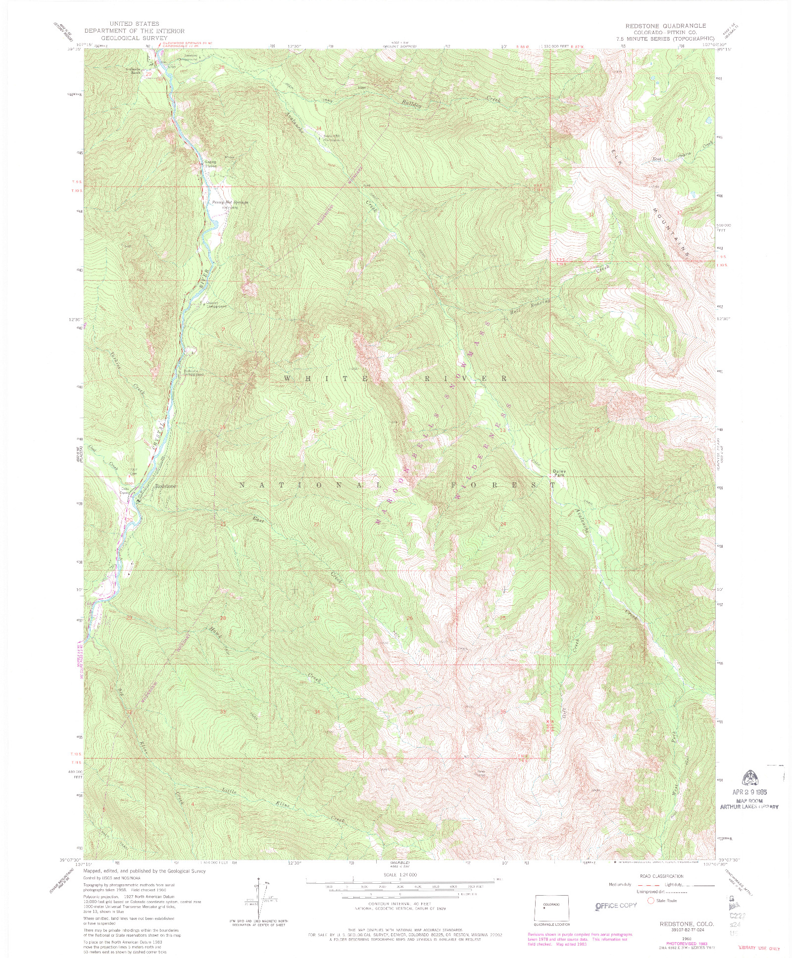 USGS 1:24000-SCALE QUADRANGLE FOR REDSTONE, CO 1960