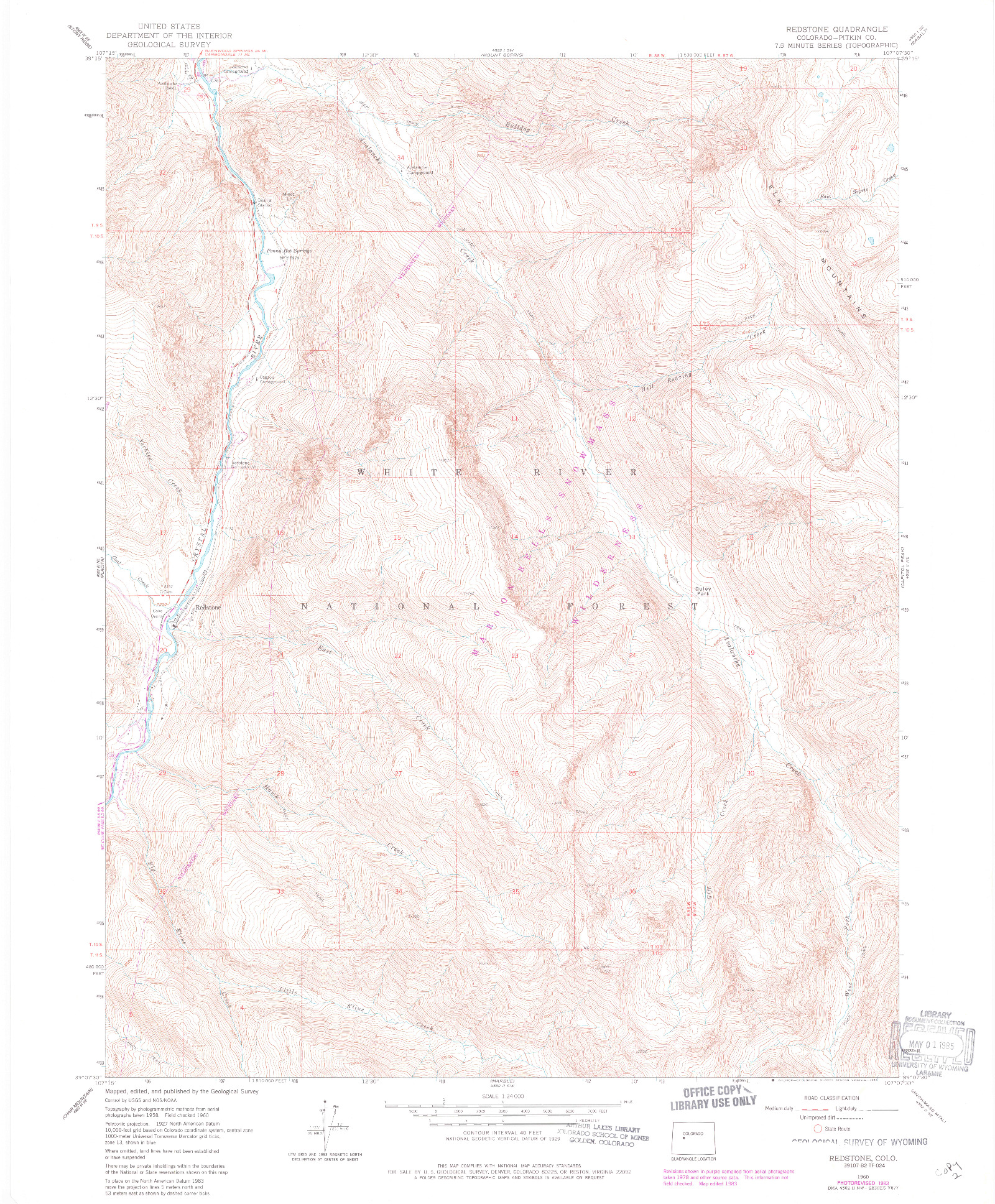 USGS 1:24000-SCALE QUADRANGLE FOR REDSTONE, CO 1960