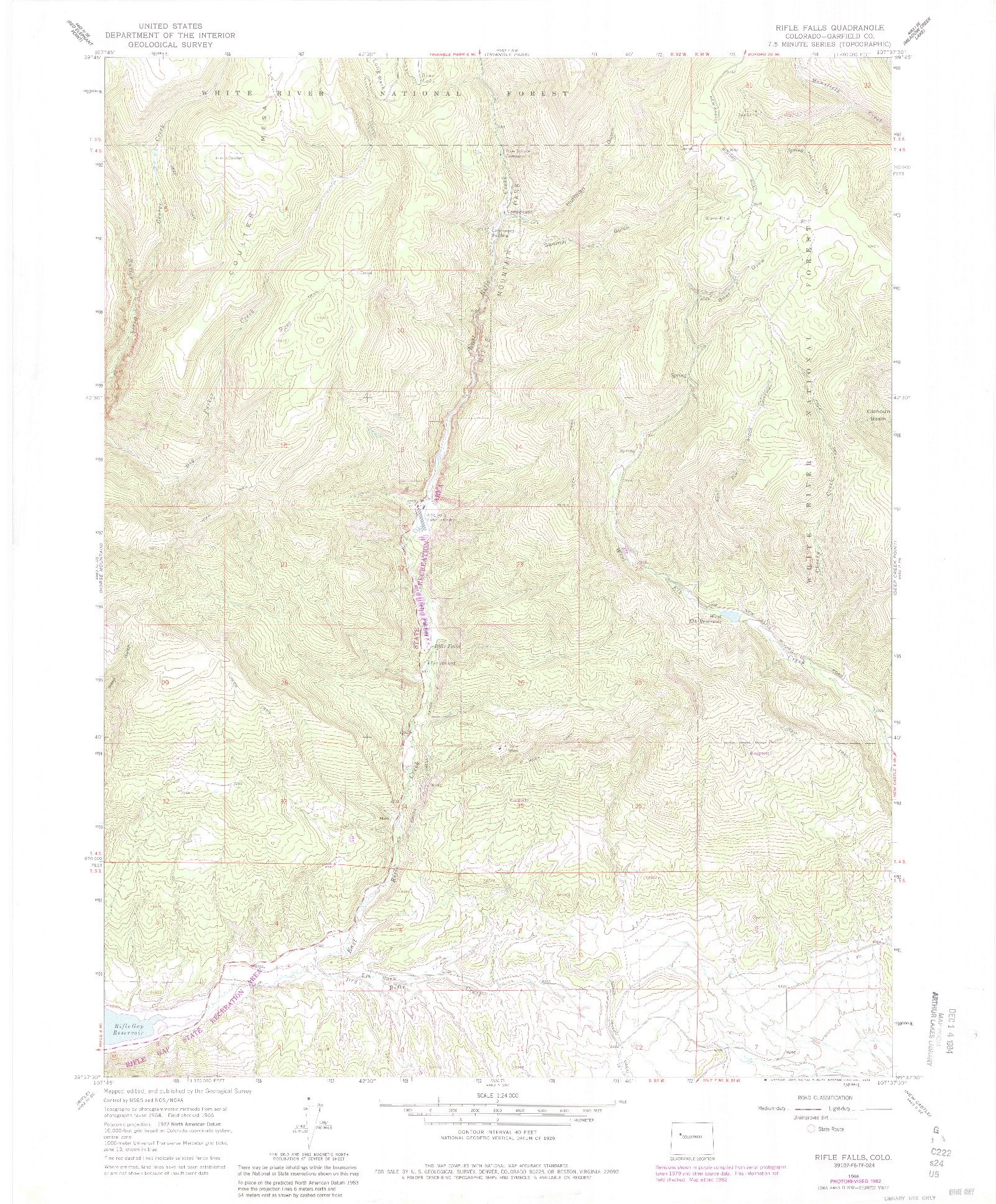 USGS 1:24000-SCALE QUADRANGLE FOR RIFLE FALLS, CO 1966