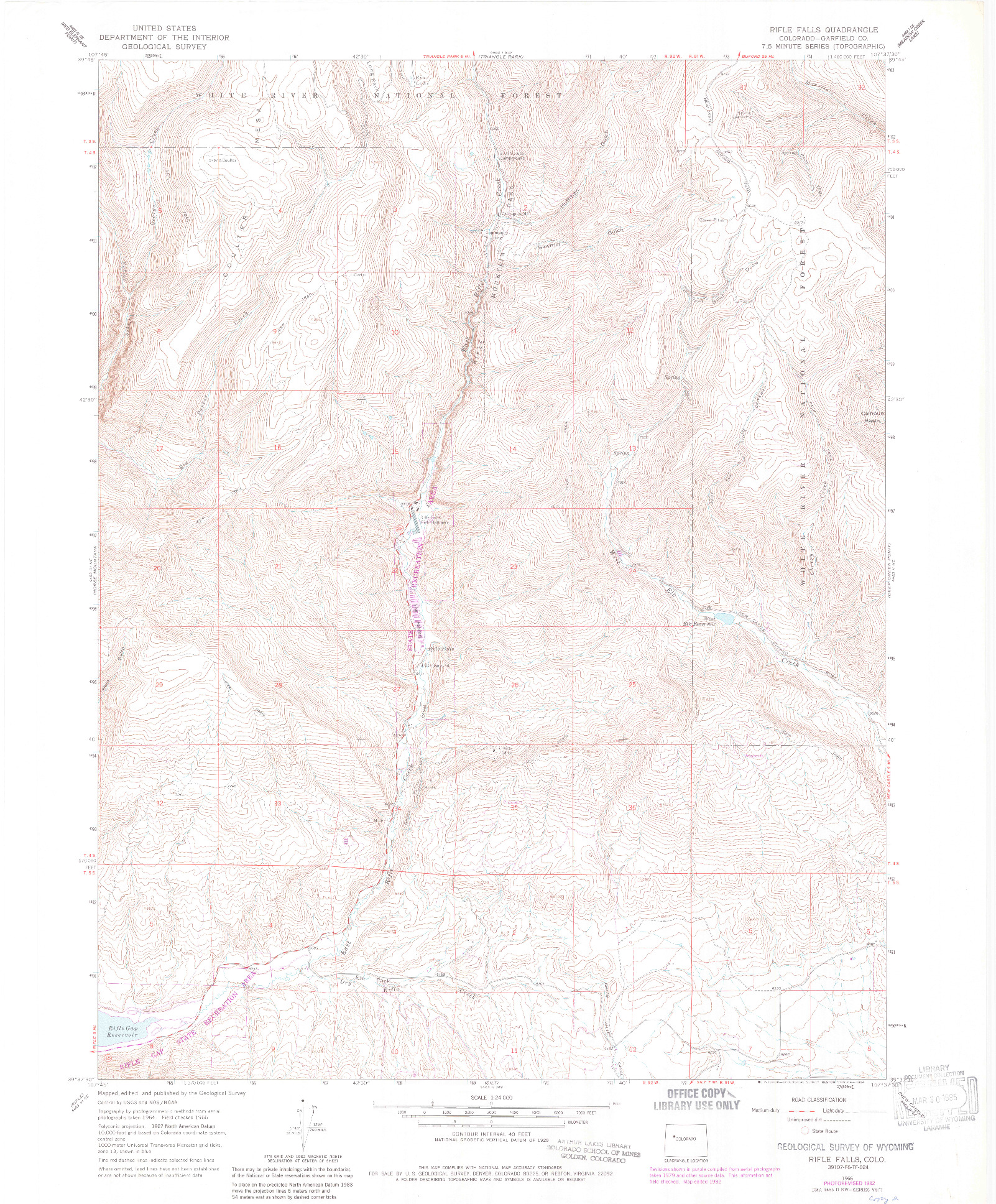 USGS 1:24000-SCALE QUADRANGLE FOR RIFLE FALLS, CO 1966