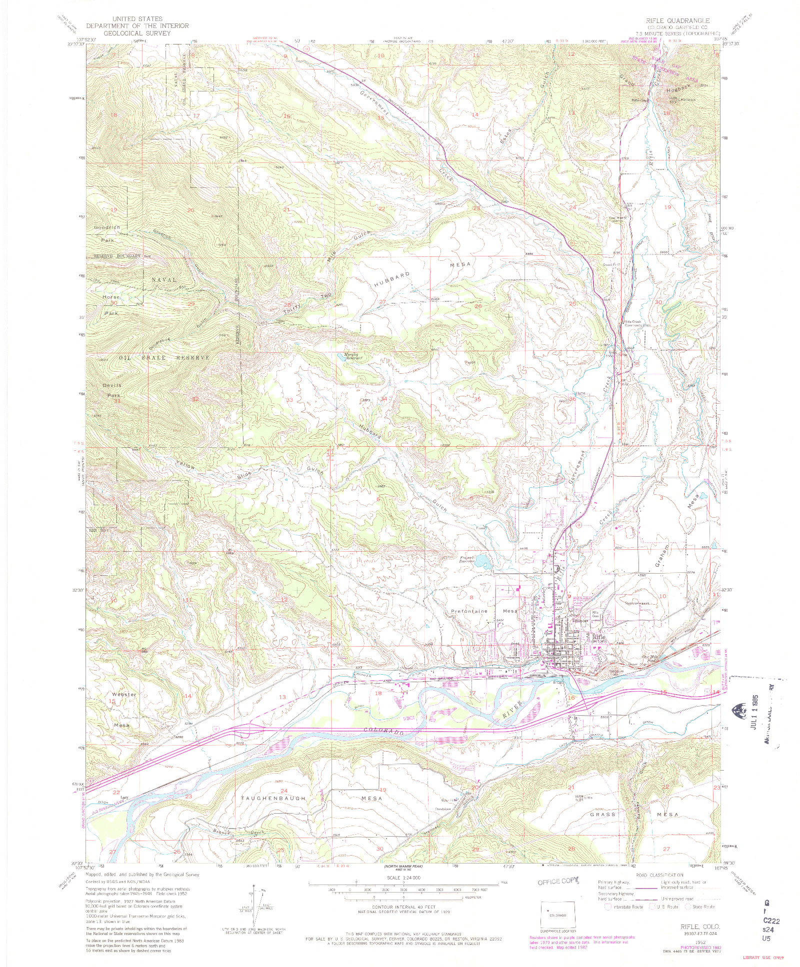 USGS 1:24000-SCALE QUADRANGLE FOR RIFLE, CO 1952