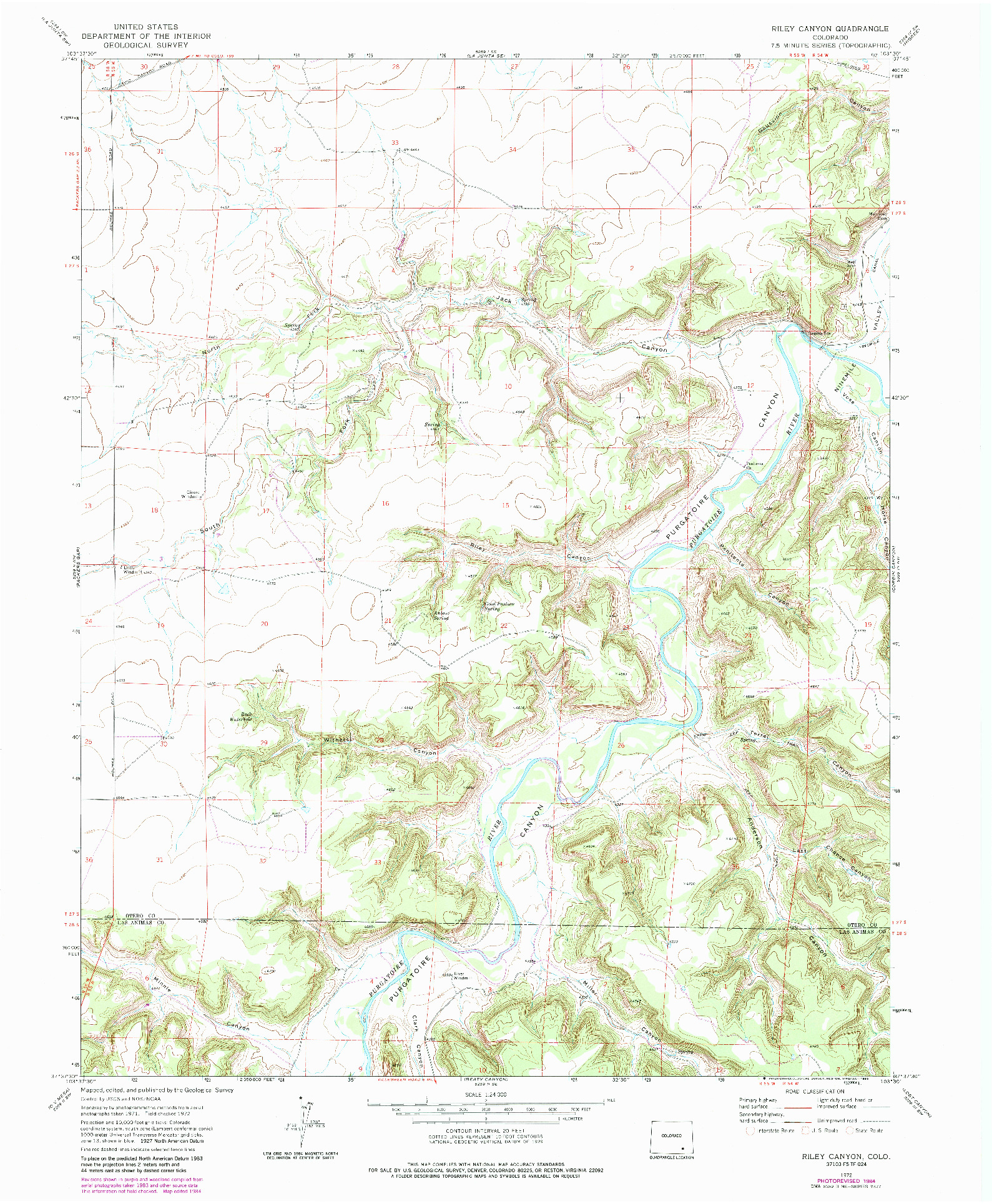 USGS 1:24000-SCALE QUADRANGLE FOR RILEY CANYON, CO 1972