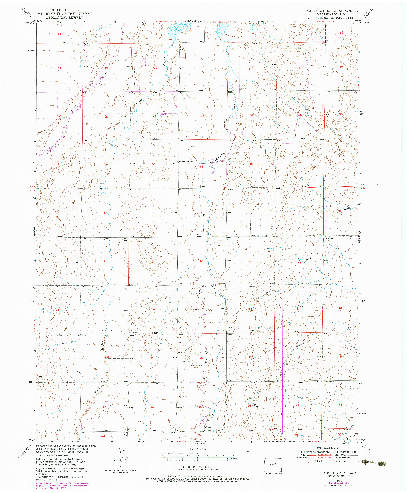 USGS 1:24000-SCALE QUADRANGLE FOR ROPER SCHOOL, CO 1950
