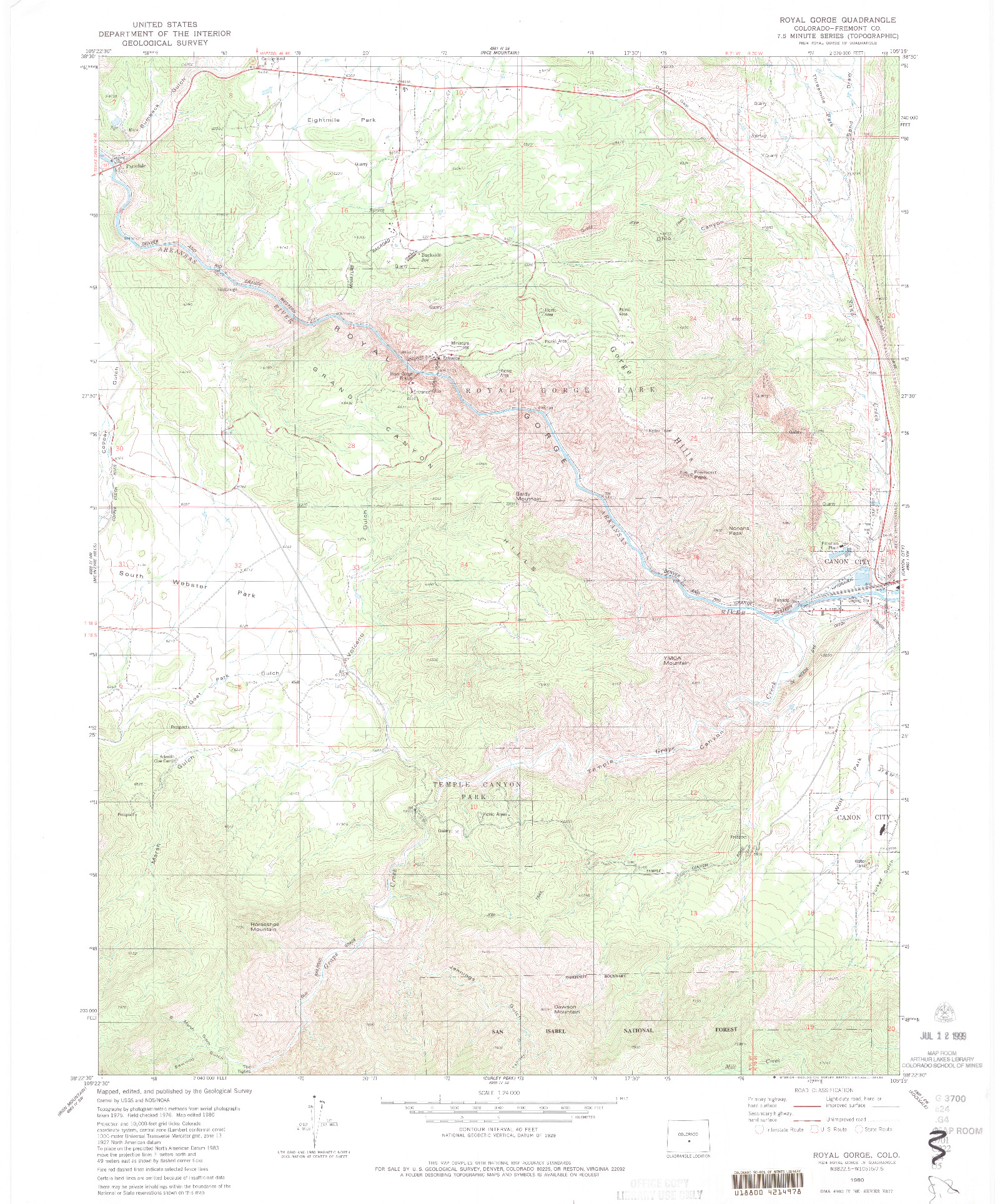 USGS 1:24000-SCALE QUADRANGLE FOR ROYAL GORGE, CO 1980