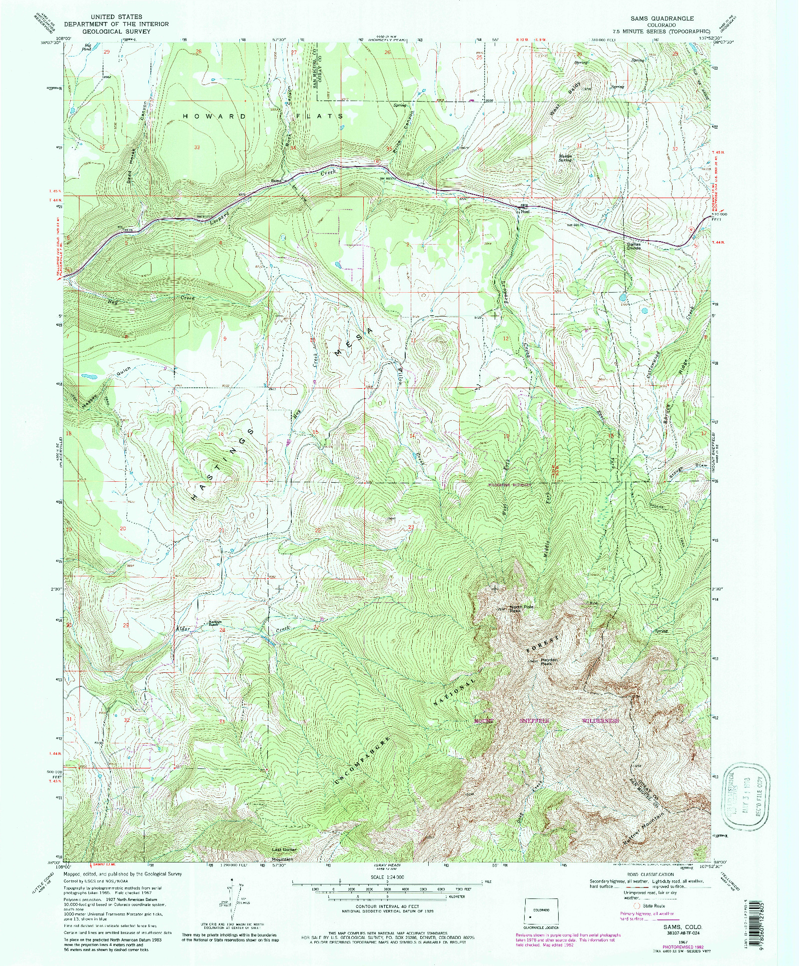 USGS 1:24000-SCALE QUADRANGLE FOR SAMS, CO 1967