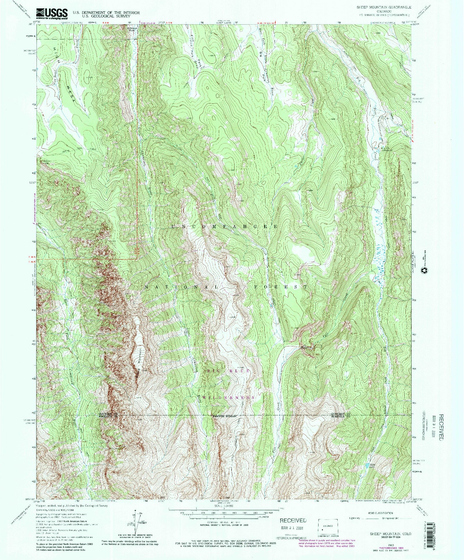 USGS 1:24000-SCALE QUADRANGLE FOR SHEEP MOUNTAIN, CO 1963