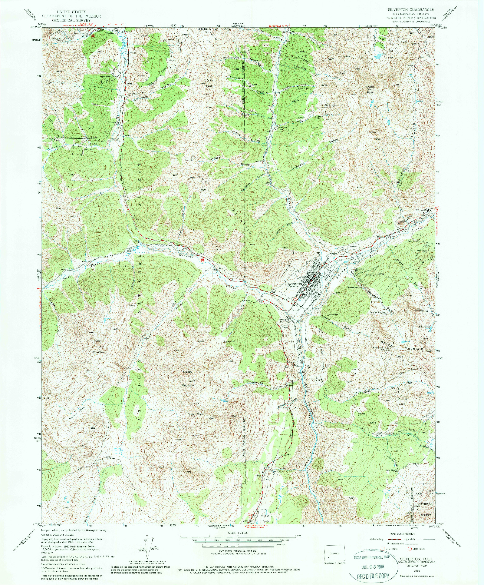 USGS 1:24000-SCALE QUADRANGLE FOR SILVERTON, CO 1955