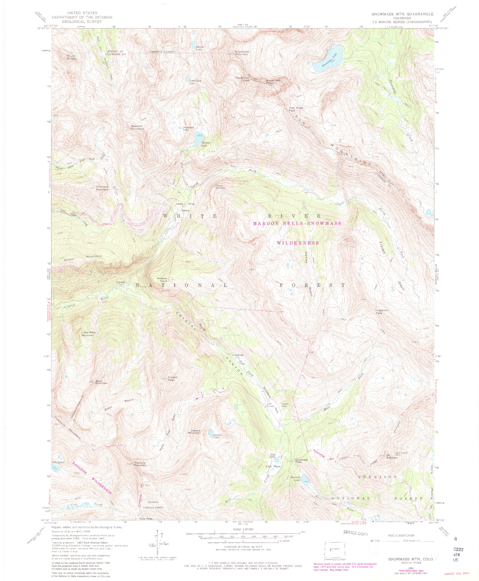 USGS 1:24000-SCALE QUADRANGLE FOR SNOWMASS MOUNTAIN, CO 1960