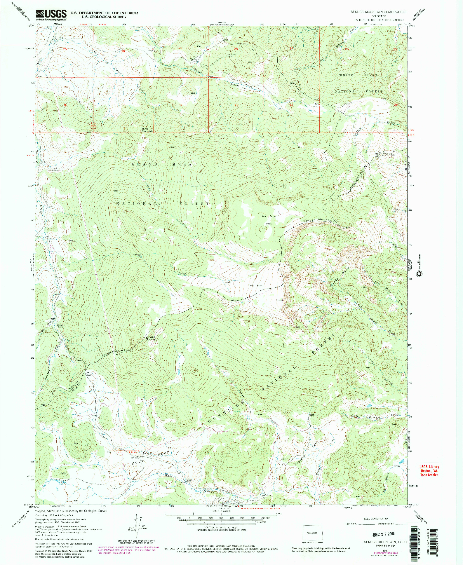 USGS 1:24000-SCALE QUADRANGLE FOR SPRUCE MOUNTAIN, CO 1961