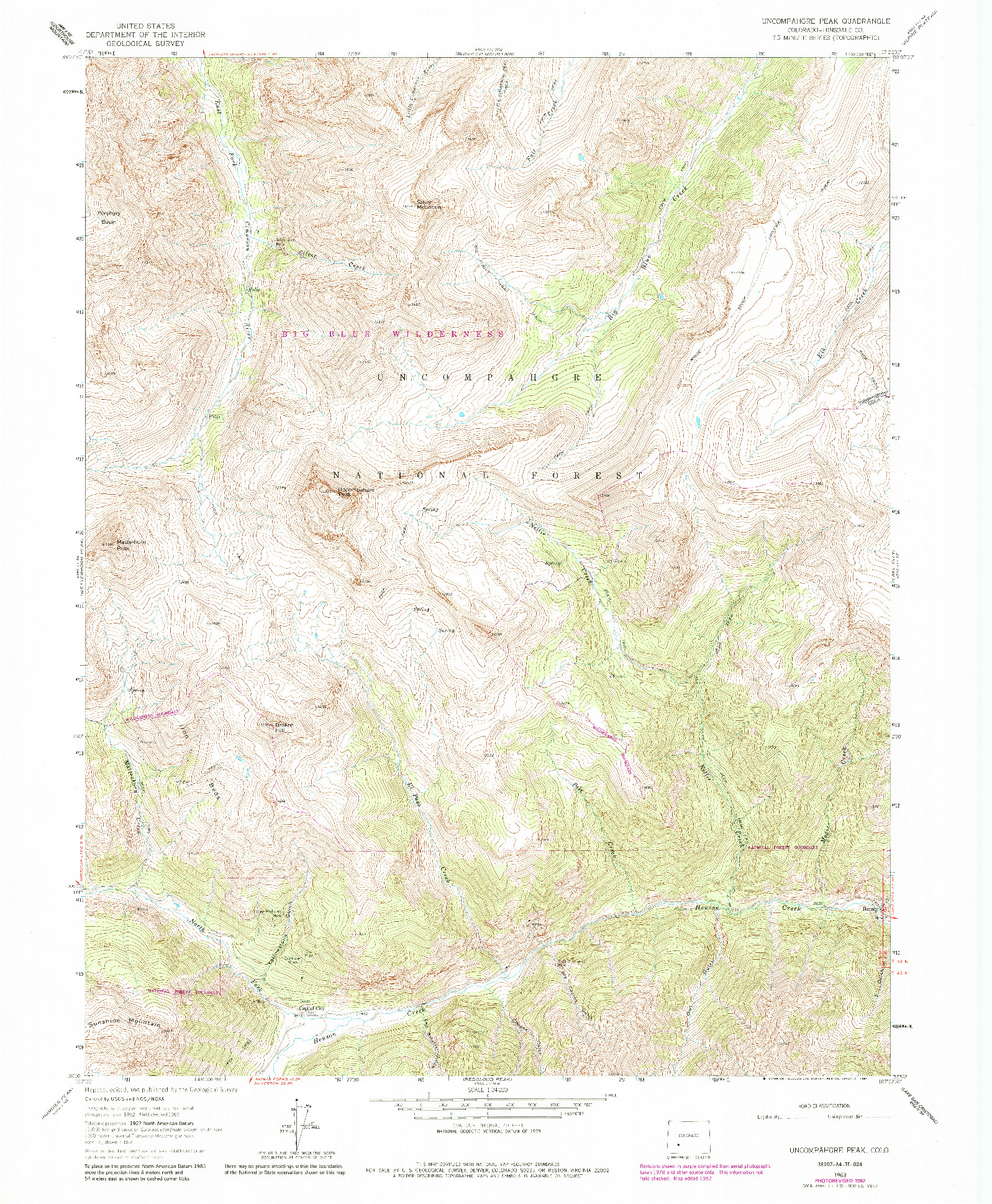 USGS 1:24000-SCALE QUADRANGLE FOR UNCOMPAHGRE PEAK, CO 1963
