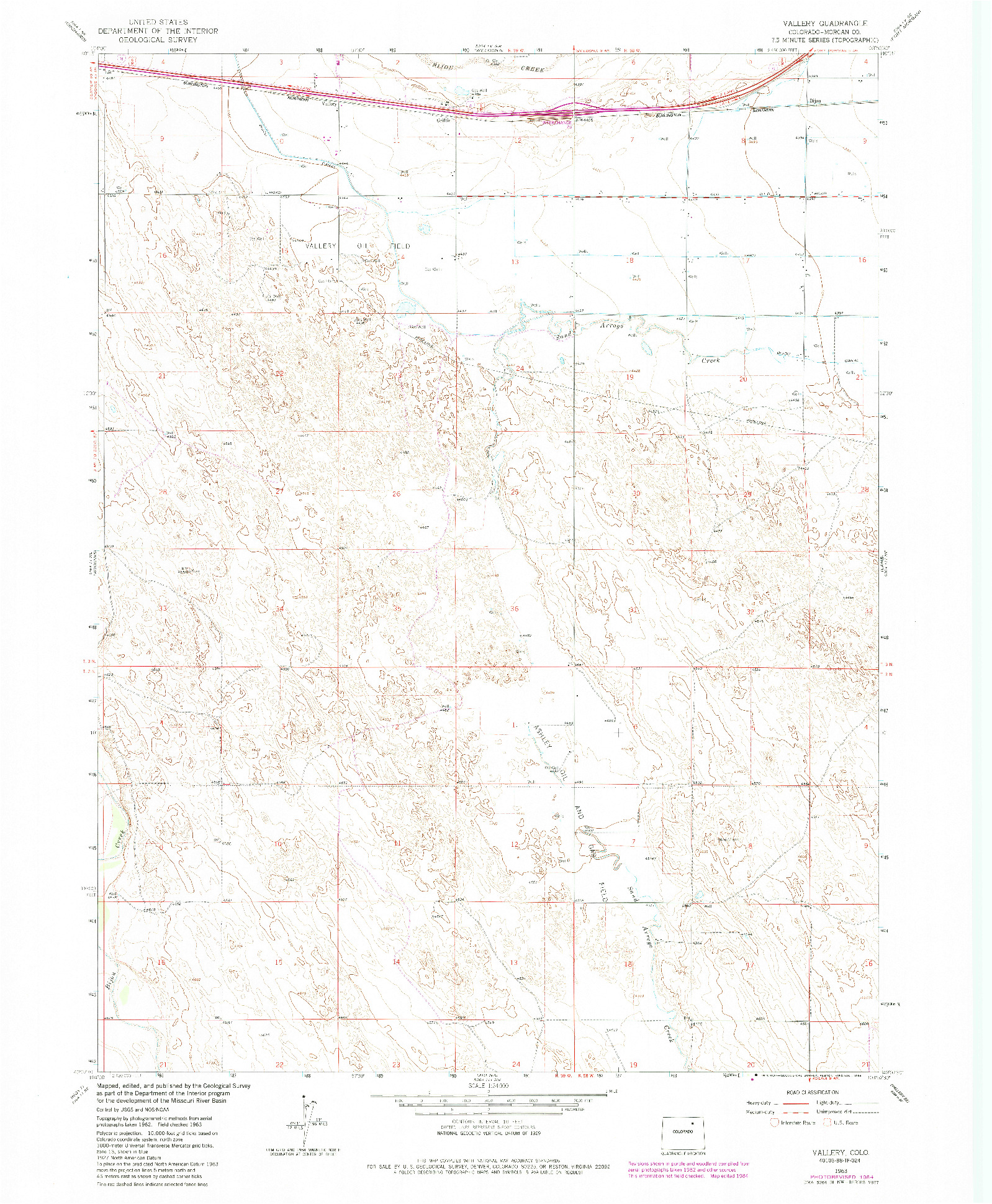 USGS 1:24000-SCALE QUADRANGLE FOR VALLERY, CO 1963