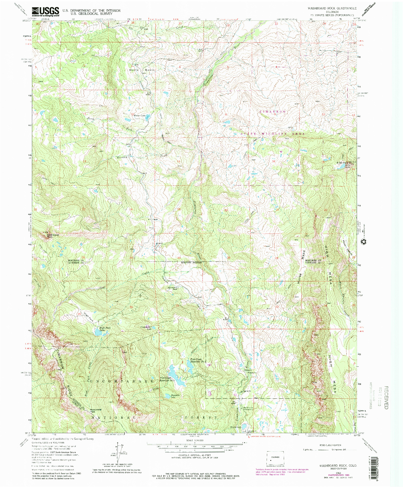 USGS 1:24000-SCALE QUADRANGLE FOR WASHBOARD ROCK, CO 1963