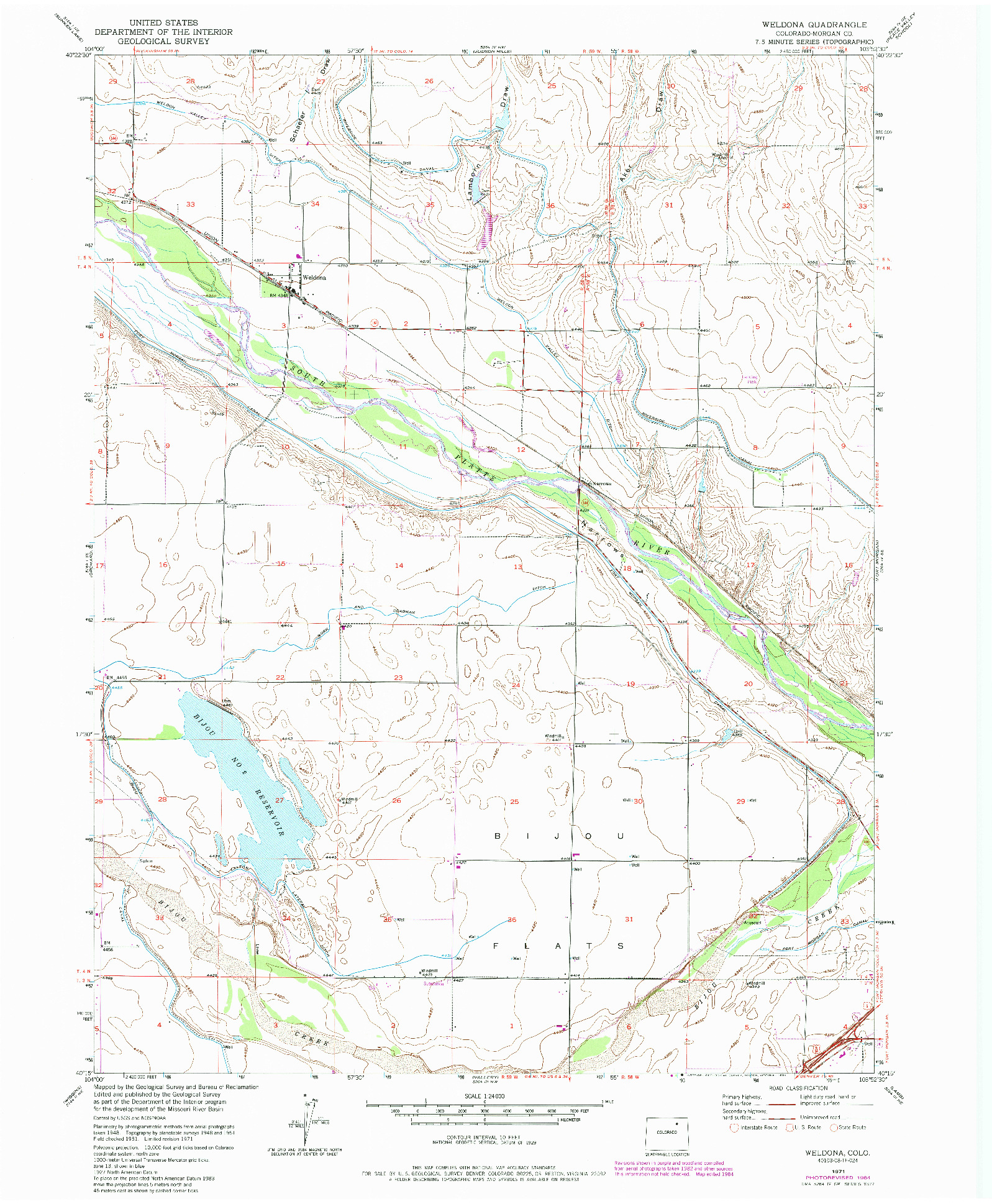 USGS 1:24000-SCALE QUADRANGLE FOR WELDONA, CO 1971