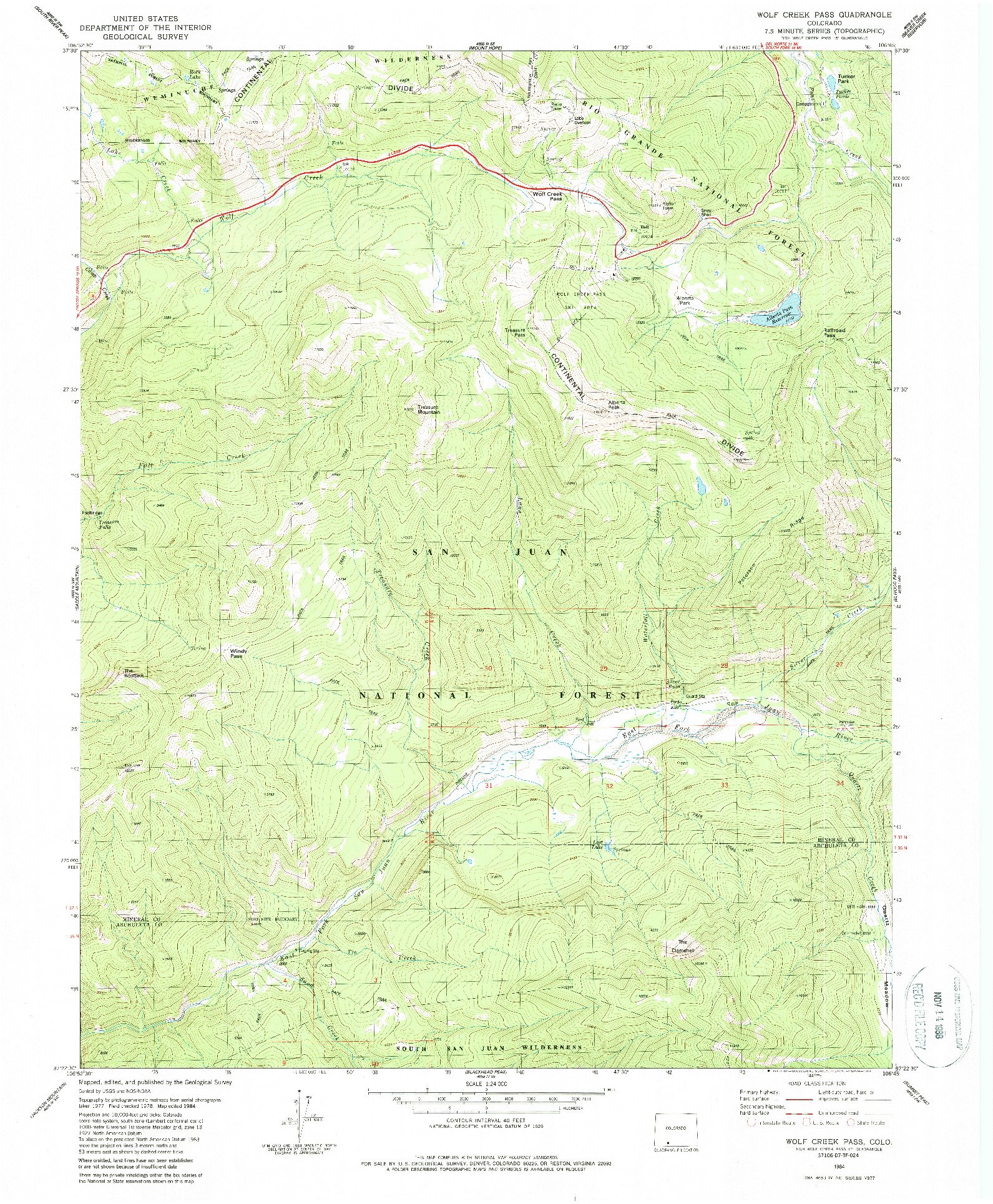 USGS 1:24000-SCALE QUADRANGLE FOR WOLF CREEK PASS, CO 1984