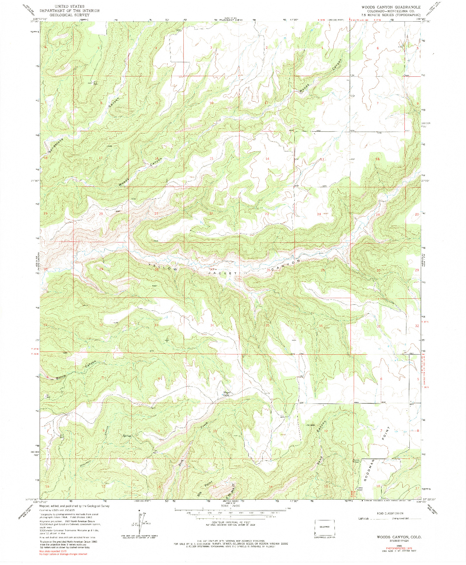 USGS 1:24000-SCALE QUADRANGLE FOR WOODS CANYON, CO 1965