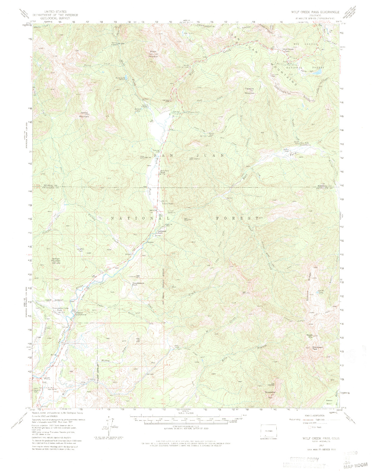 USGS 1:62500-SCALE QUADRANGLE FOR WOLF CREEK PASS, CO 1957
