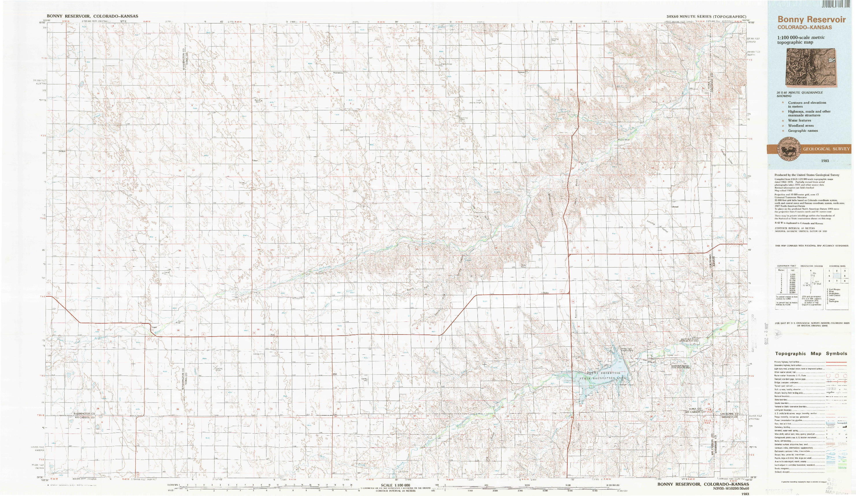 USGS 1:100000-SCALE QUADRANGLE FOR BONNY RESERVOIR, CO 1983