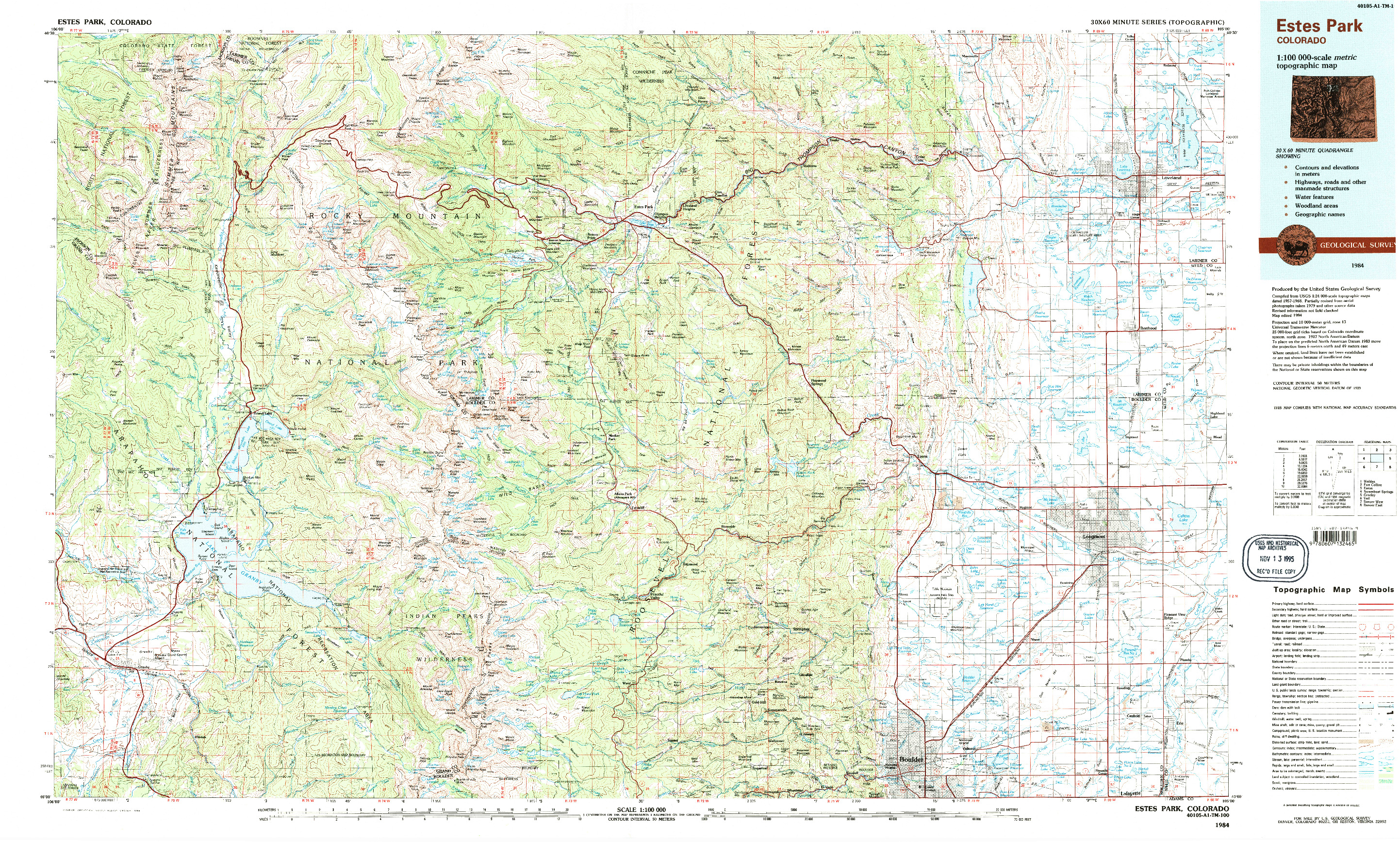 USGS 1:100000-SCALE QUADRANGLE FOR ESTES PARK, CO 1984