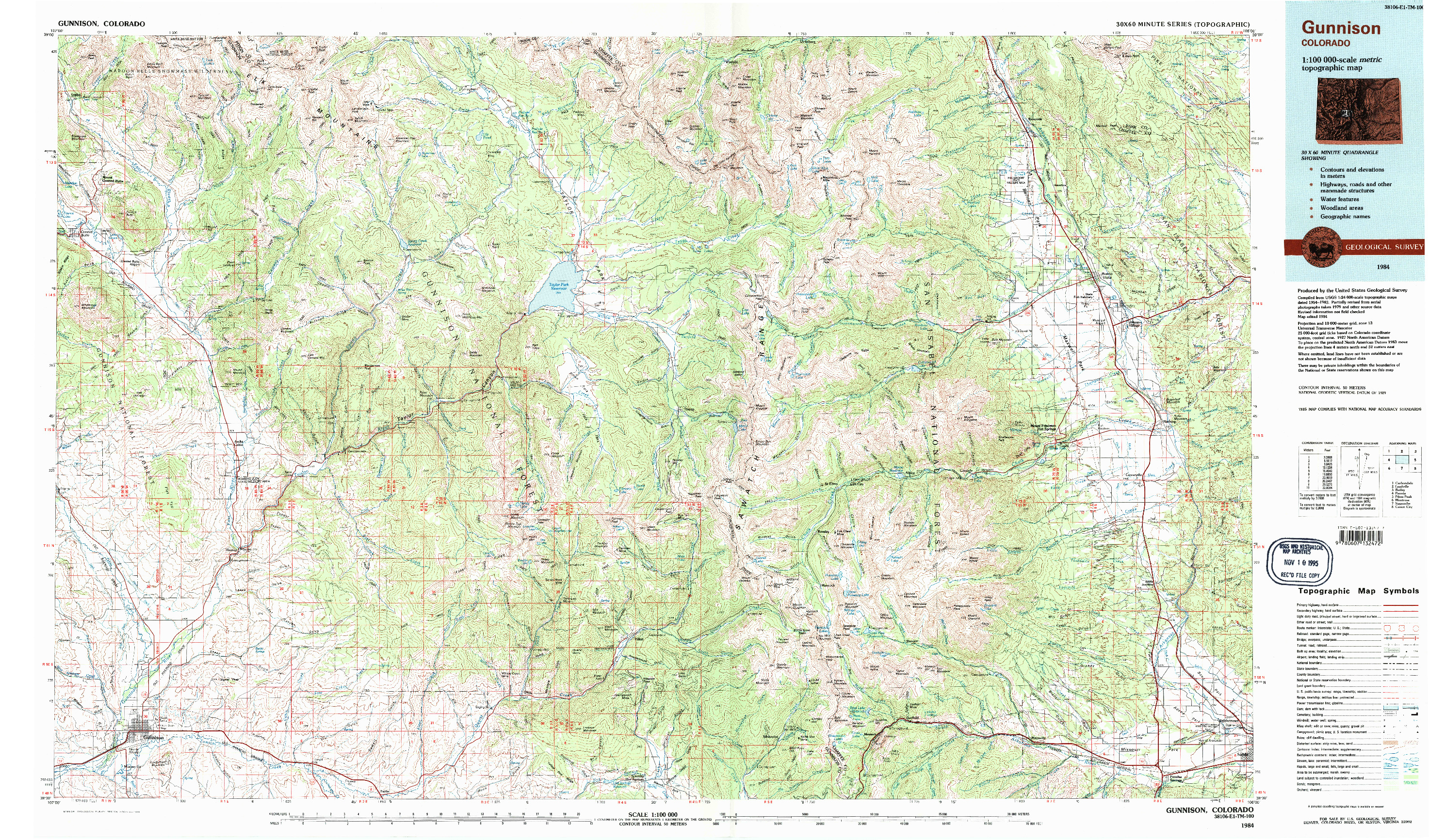 USGS 1:100000-SCALE QUADRANGLE FOR GUNNISON, CO 1984