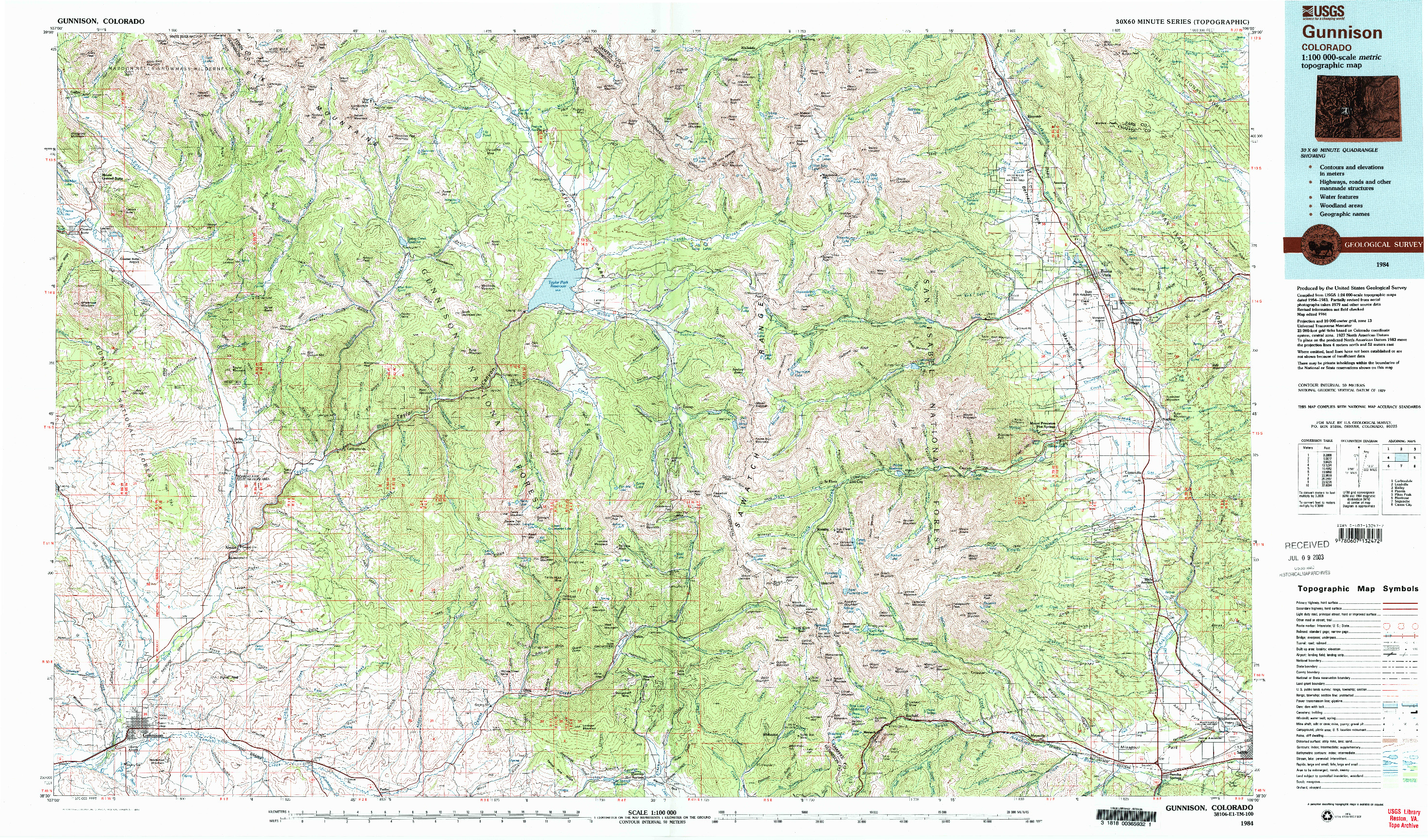 USGS 1:100000-SCALE QUADRANGLE FOR GUNNISON, CO 1984