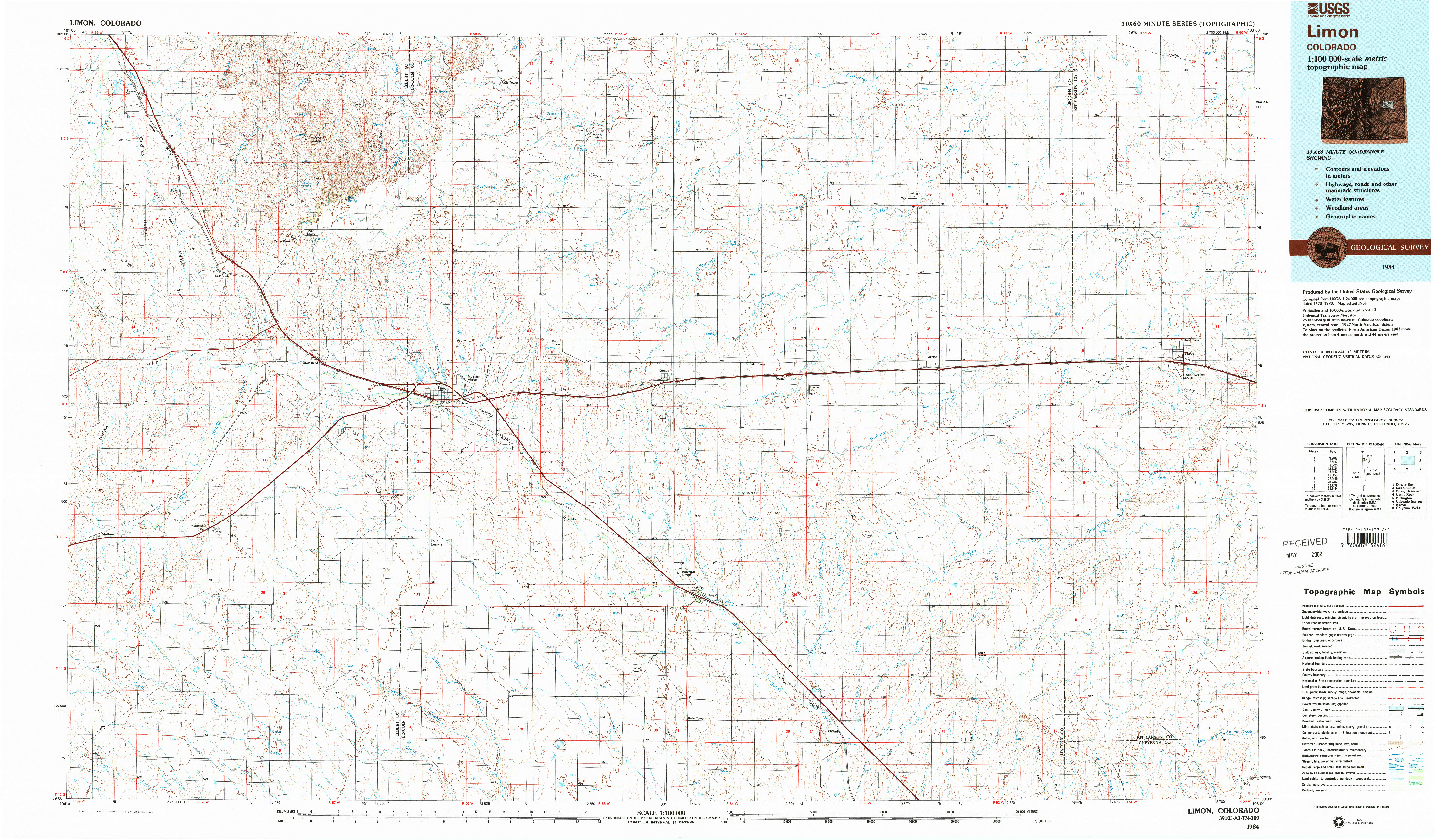 USGS 1:100000-SCALE QUADRANGLE FOR LIMON, CO 1984
