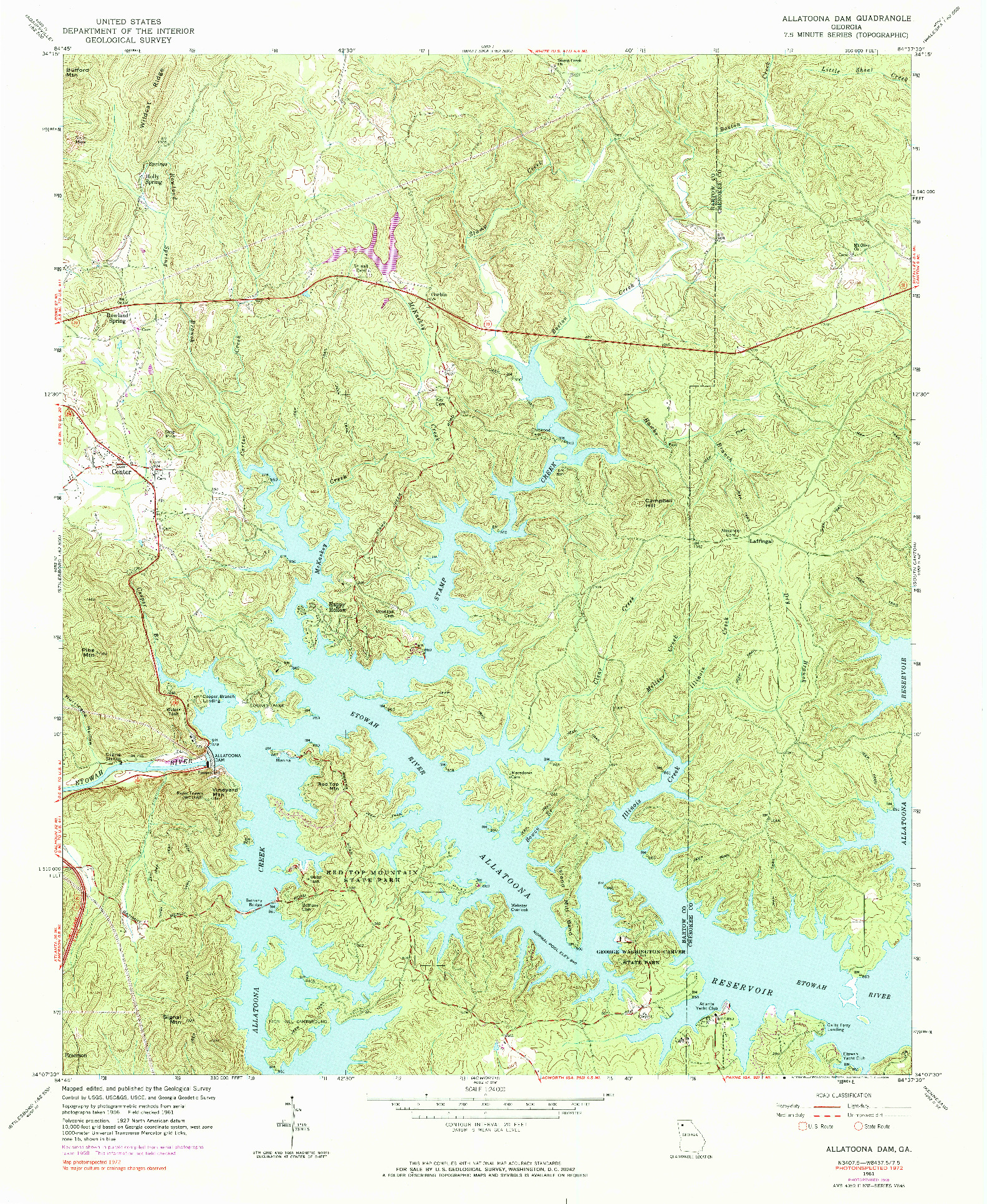 USGS 1:24000-SCALE QUADRANGLE FOR ALLATOONA DAM, GA 1961