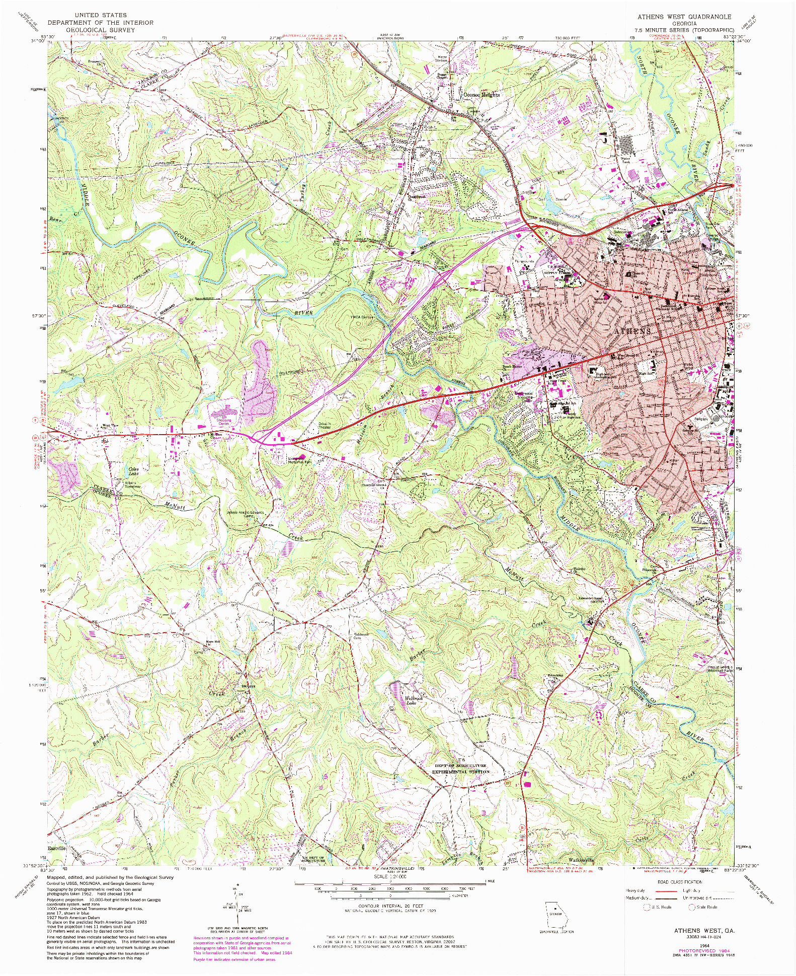 USGS 1:24000-SCALE QUADRANGLE FOR ATHENS WEST, GA 1964