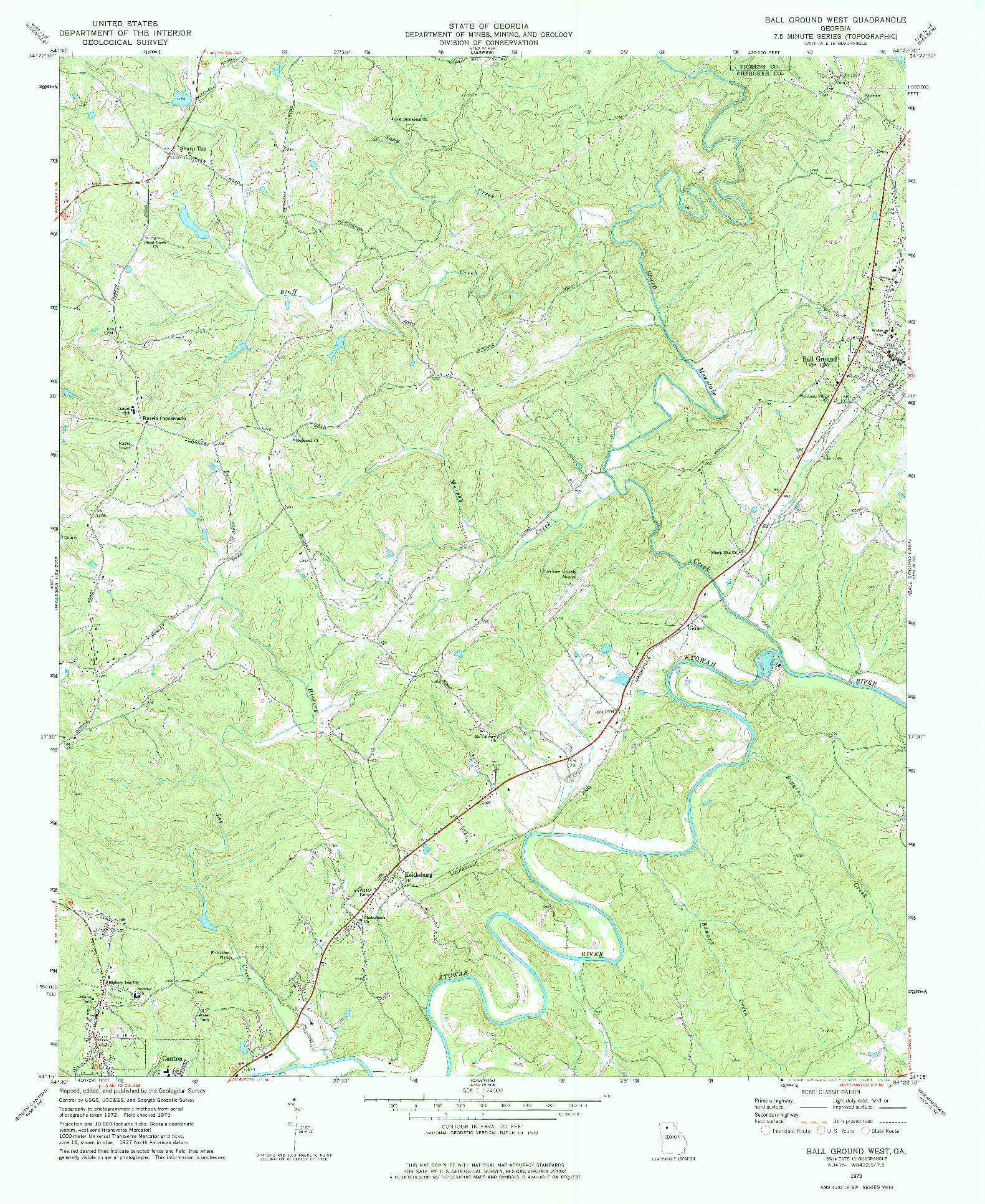 USGS 1:24000-SCALE QUADRANGLE FOR BALL GROUND WEST, GA 1973