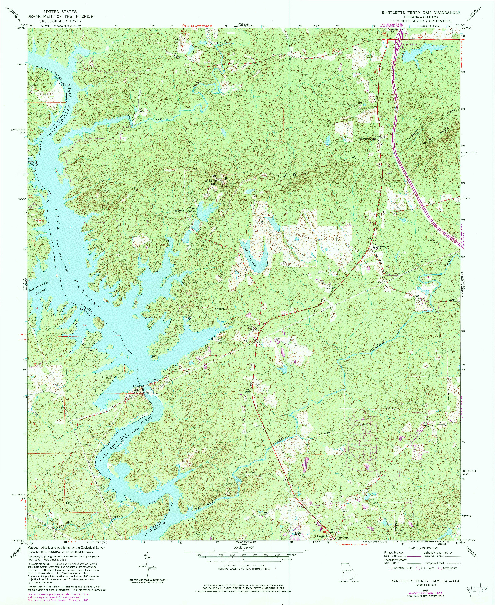 USGS 1:24000-SCALE QUADRANGLE FOR BARTLETTS FERRY DAM, GA 1965