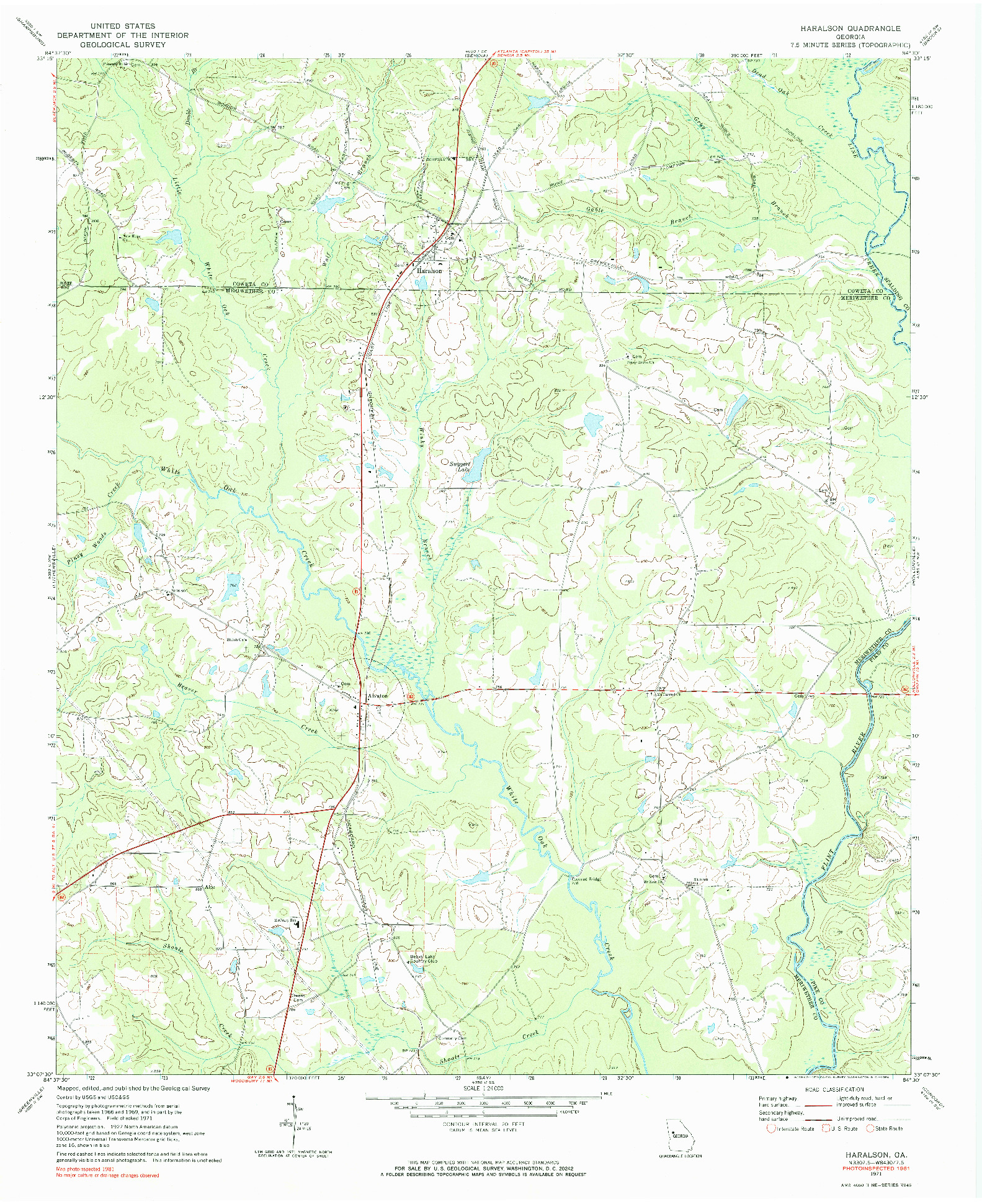 USGS 1:24000-SCALE QUADRANGLE FOR HARALSON, GA 1971