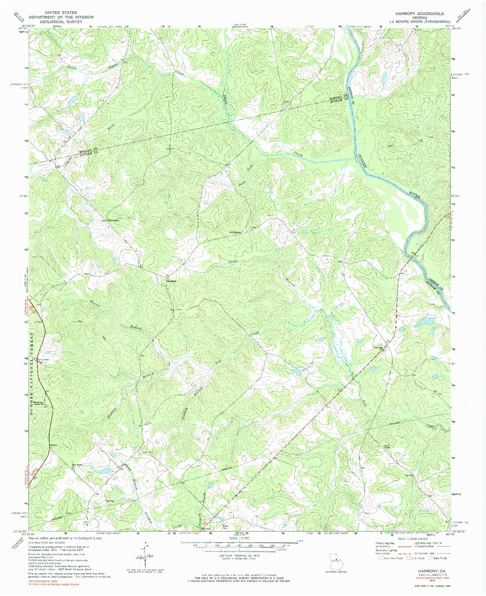 USGS 1:24000-SCALE QUADRANGLE FOR HARMONY, GA 1972