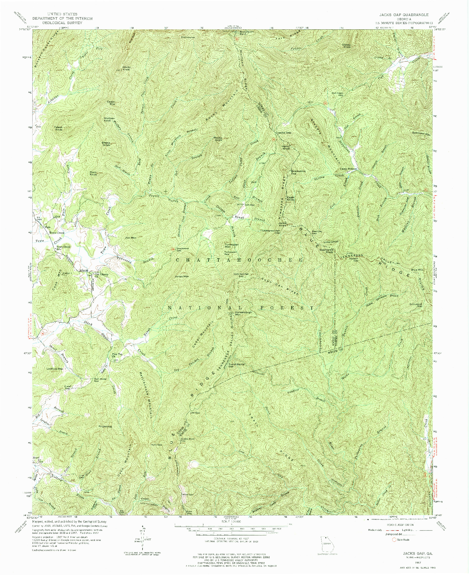 USGS 1:24000-SCALE QUADRANGLE FOR JACKS GAP, GA 1957