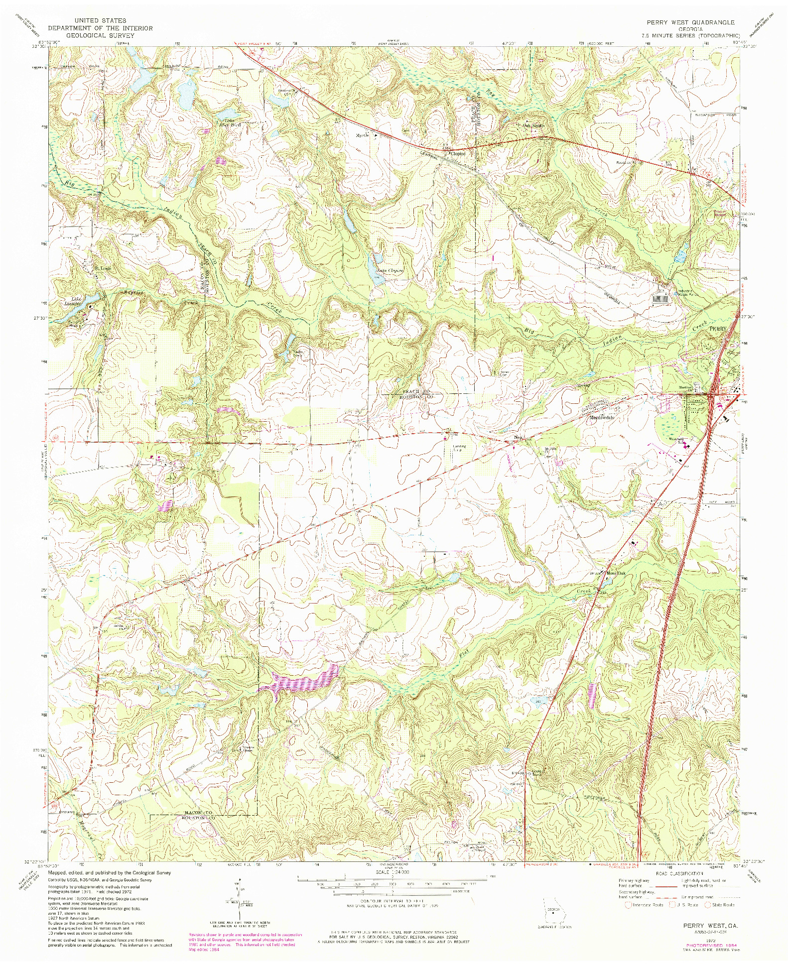 USGS 1:24000-SCALE QUADRANGLE FOR PERRY WEST, GA 1972