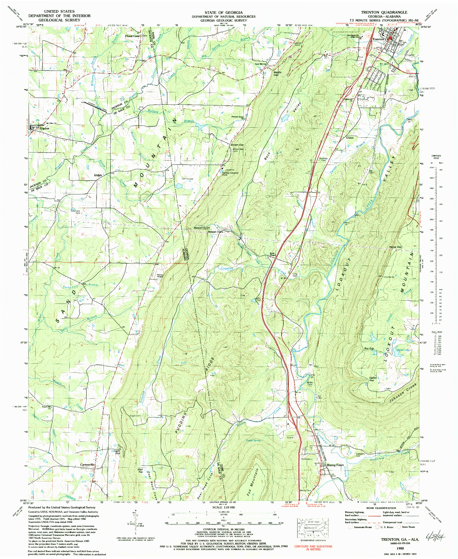 USGS 1:24000-SCALE QUADRANGLE FOR TRENTON, GA 1982